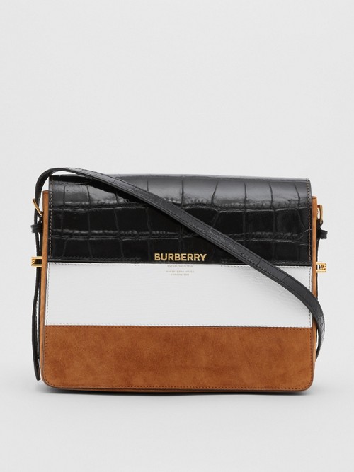 BURBERRY Large Suede and Embossed Leather Grace Bag