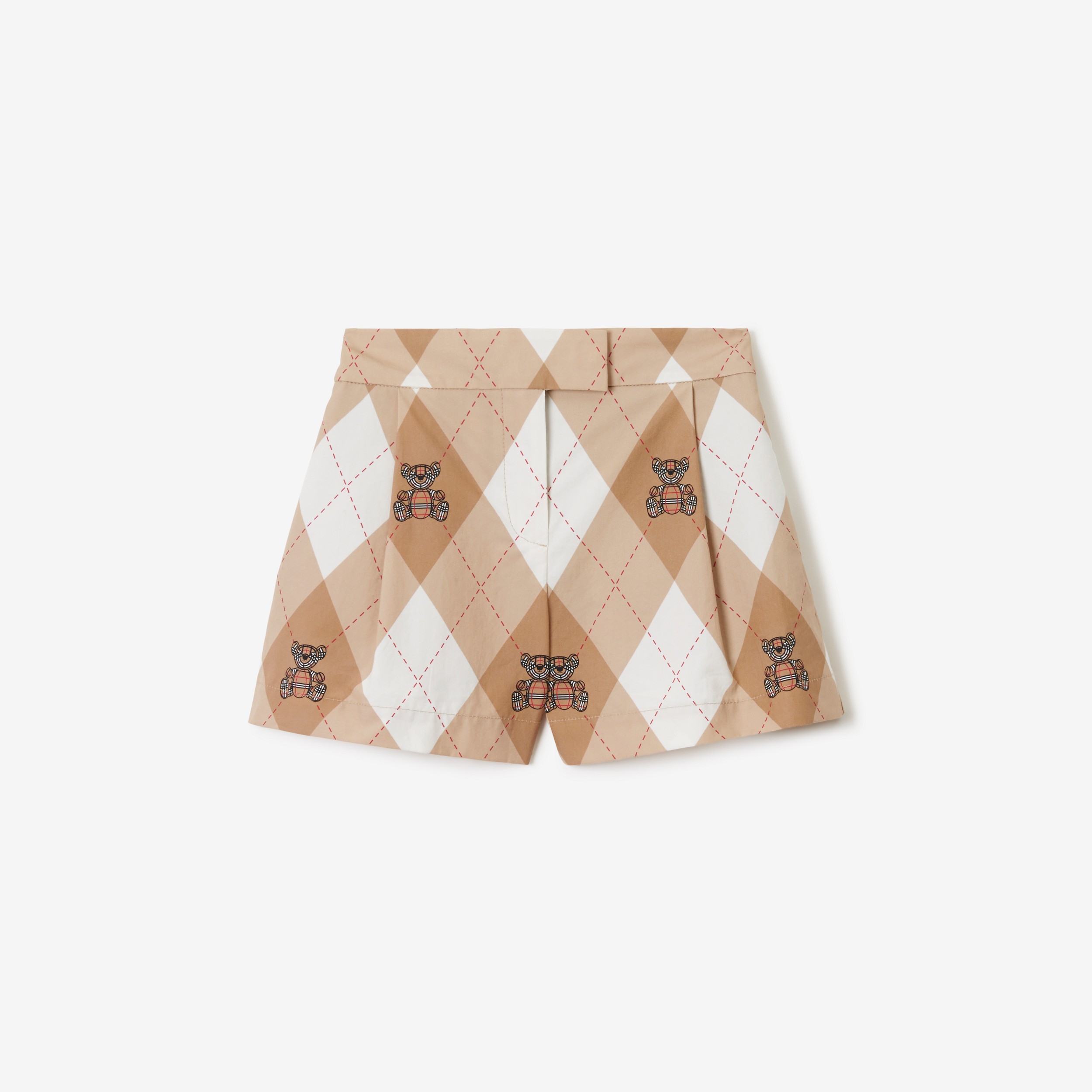 Thomas Bear Argyle Print Cotton Shorts in Soft Fawn | Burberry® Official - 1