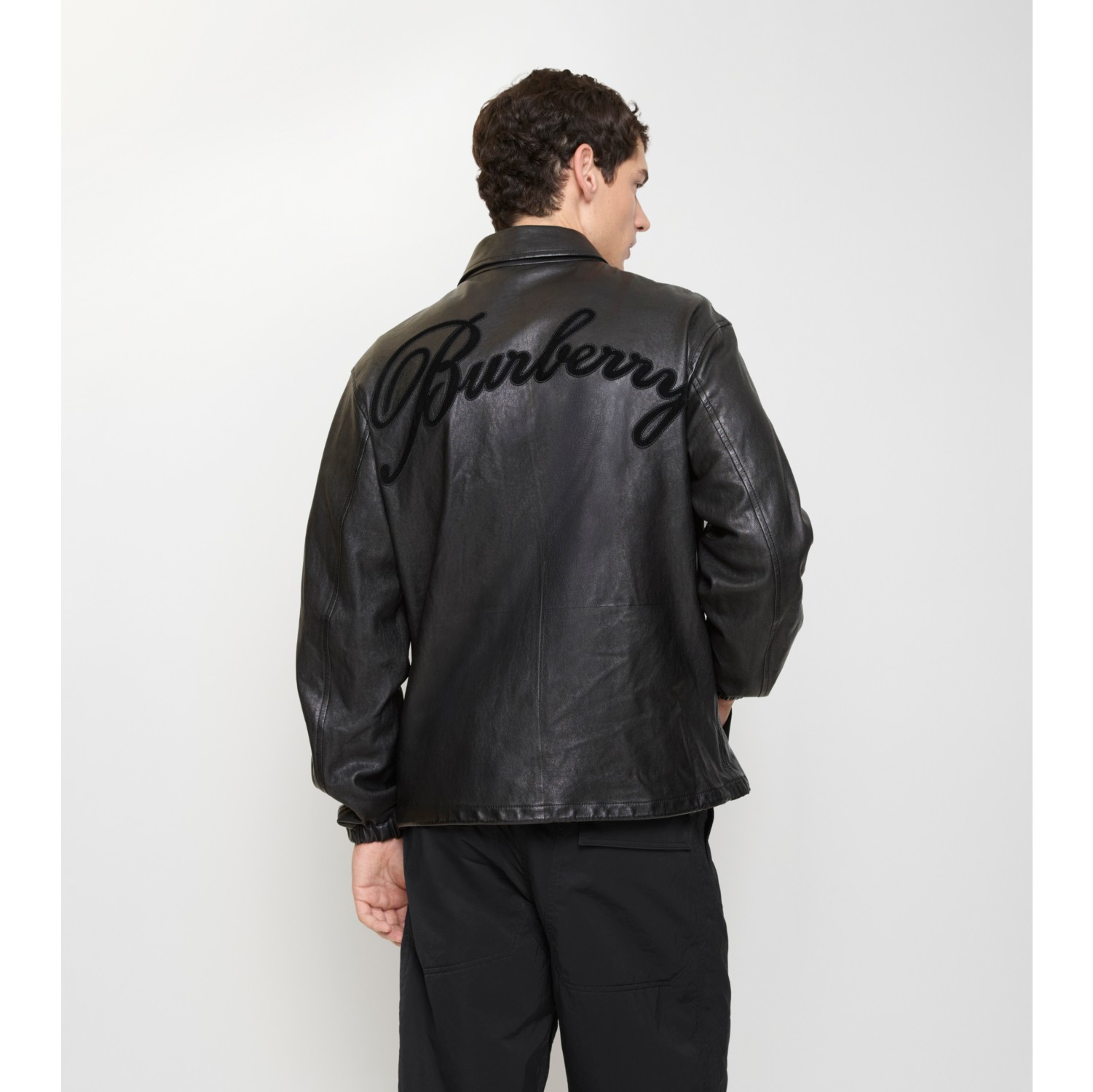 Cursive Logo Leather Overshirt in Black - Men | Burberry® Official