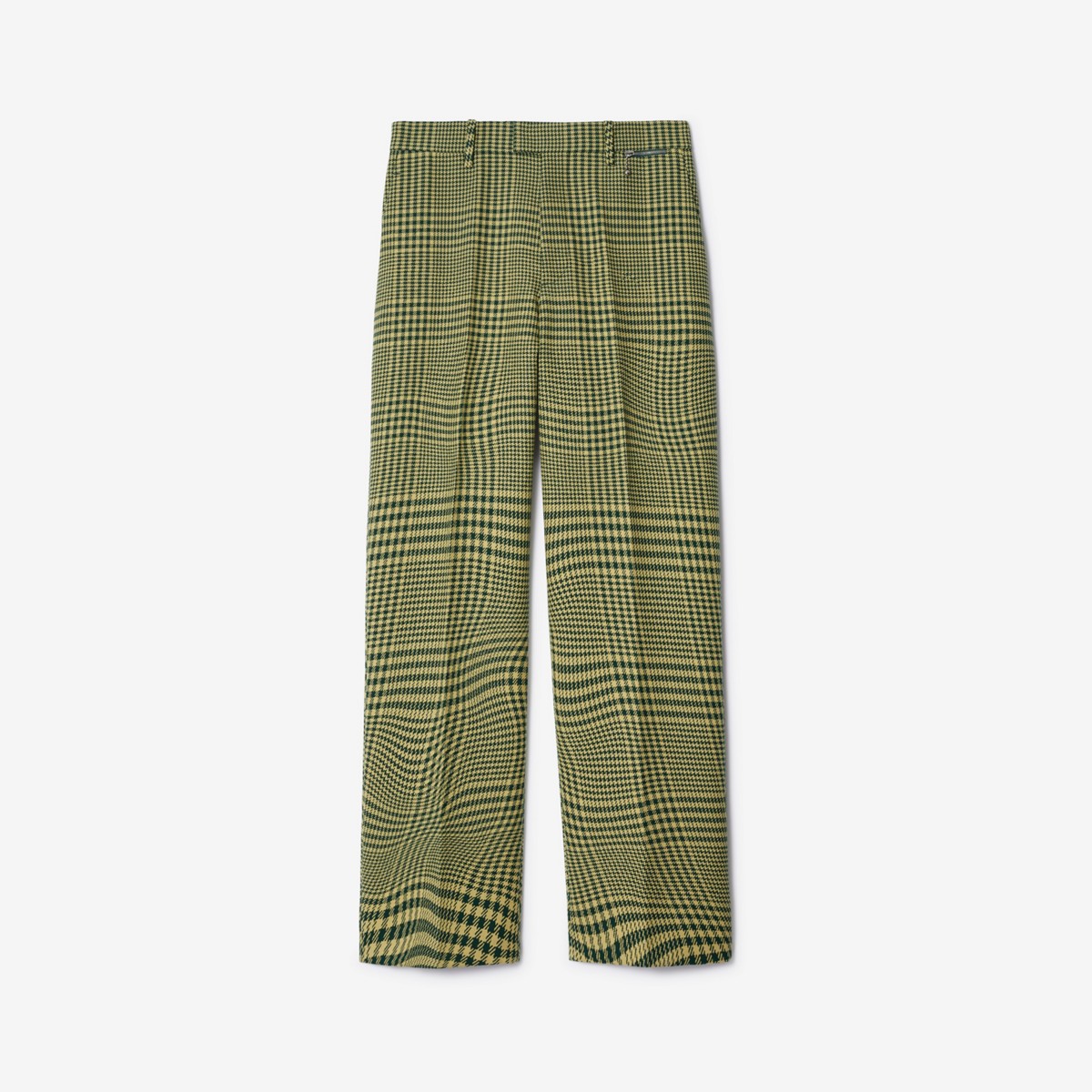 Shop Burberry Warped Houndstooth Wool Trousers In Ivy