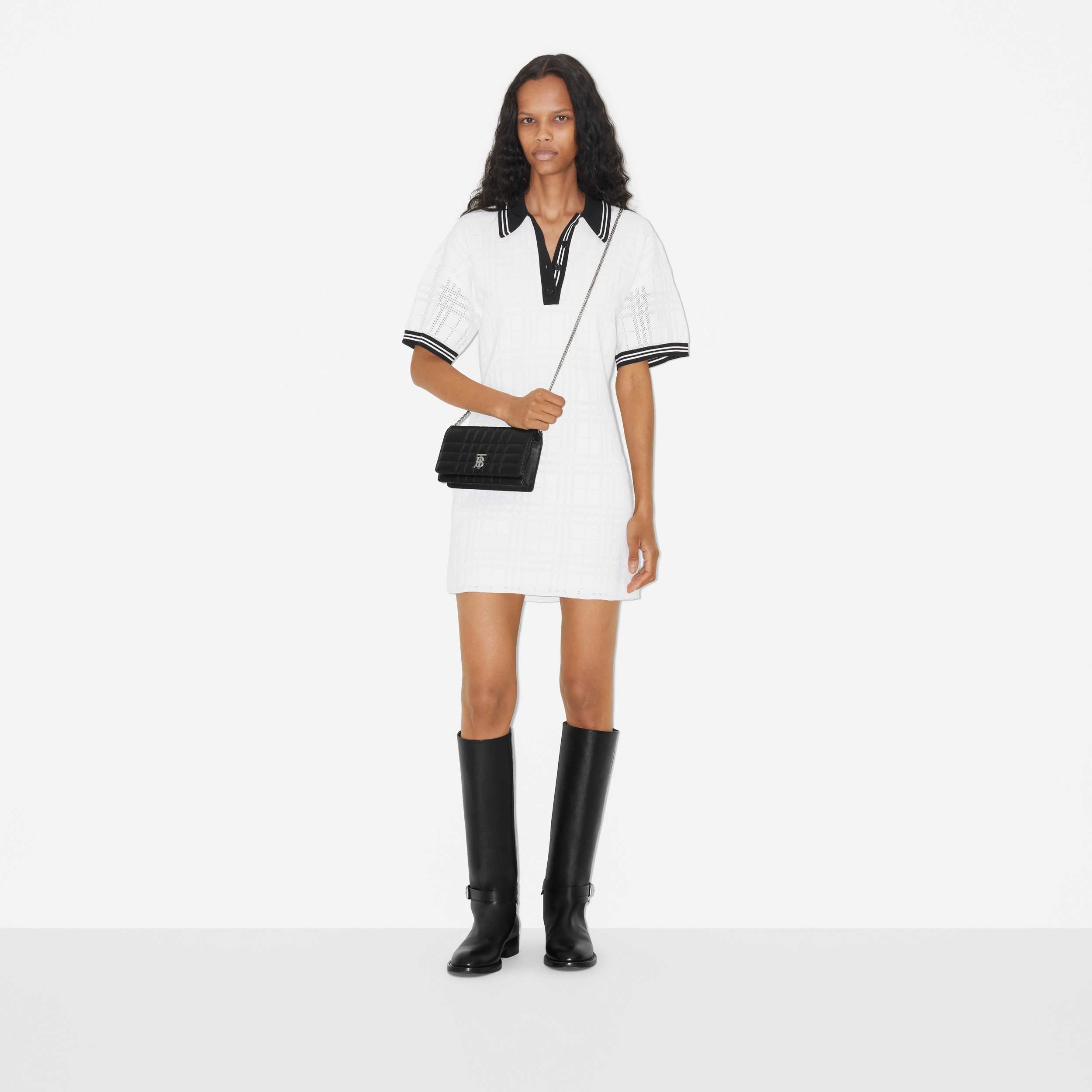 Check Technical Cotton Polo Shirt Dress in White - Women | Burberry® Official - 2