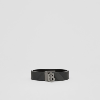 Check And Leather Reversible TB Belt In Charcoal/graphite - Men ...