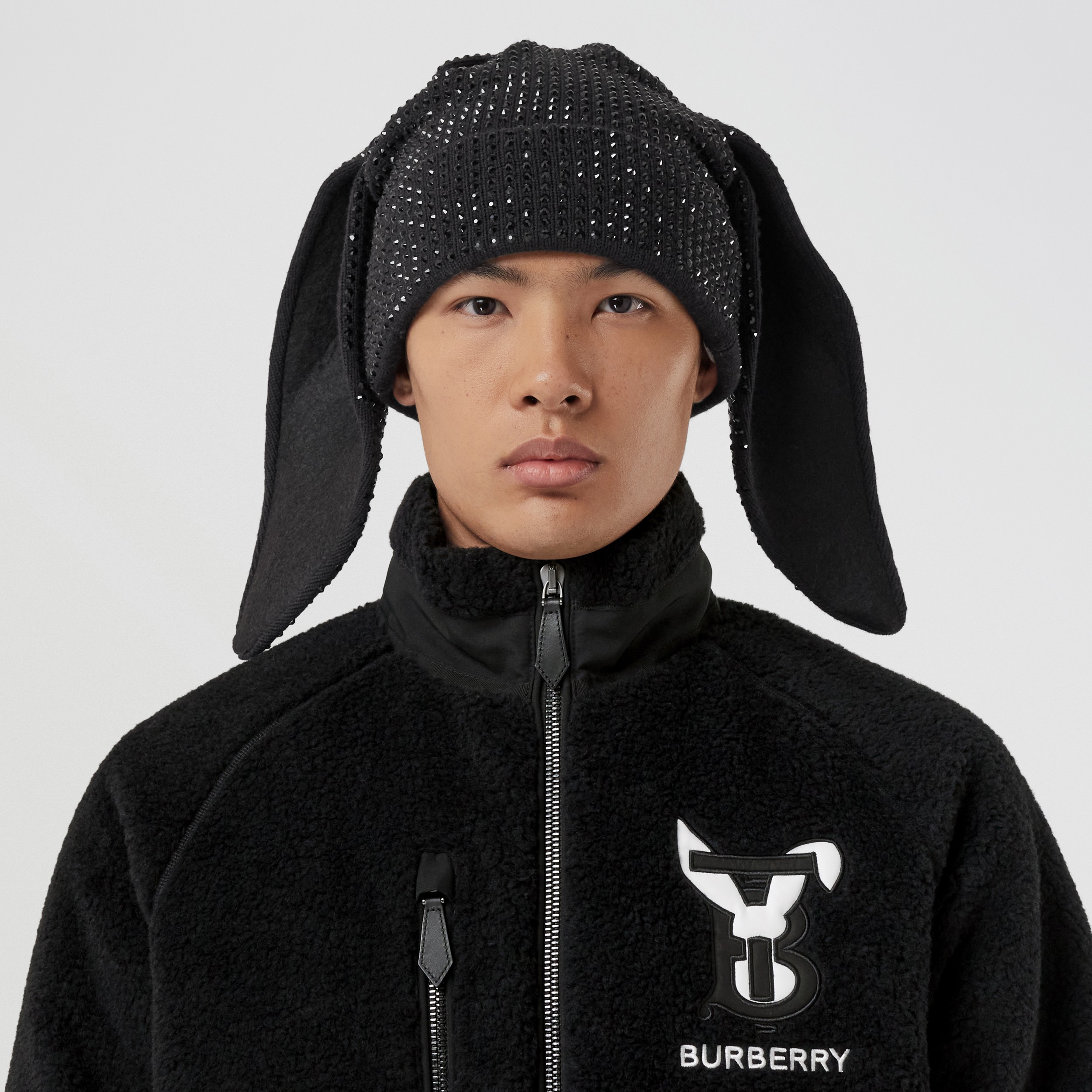 Rabbit Appliqué Fleece Funnel Neck Bomber Jacket in Black - Men | Burberry® Official - 2