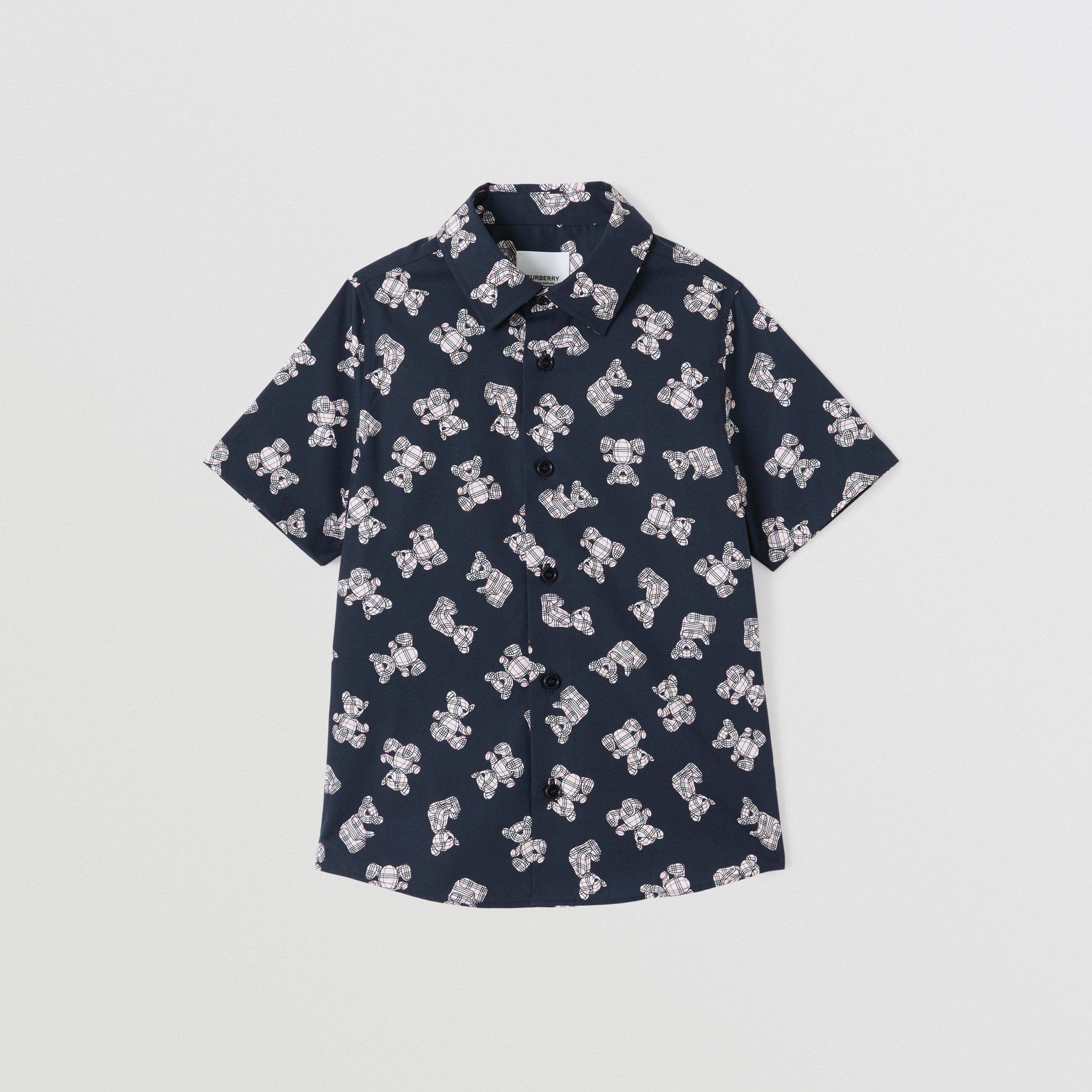 Short-sleeve Thomas Bear Print Stretch Cotton Shirt in Midnight | Burberry® Official - 1