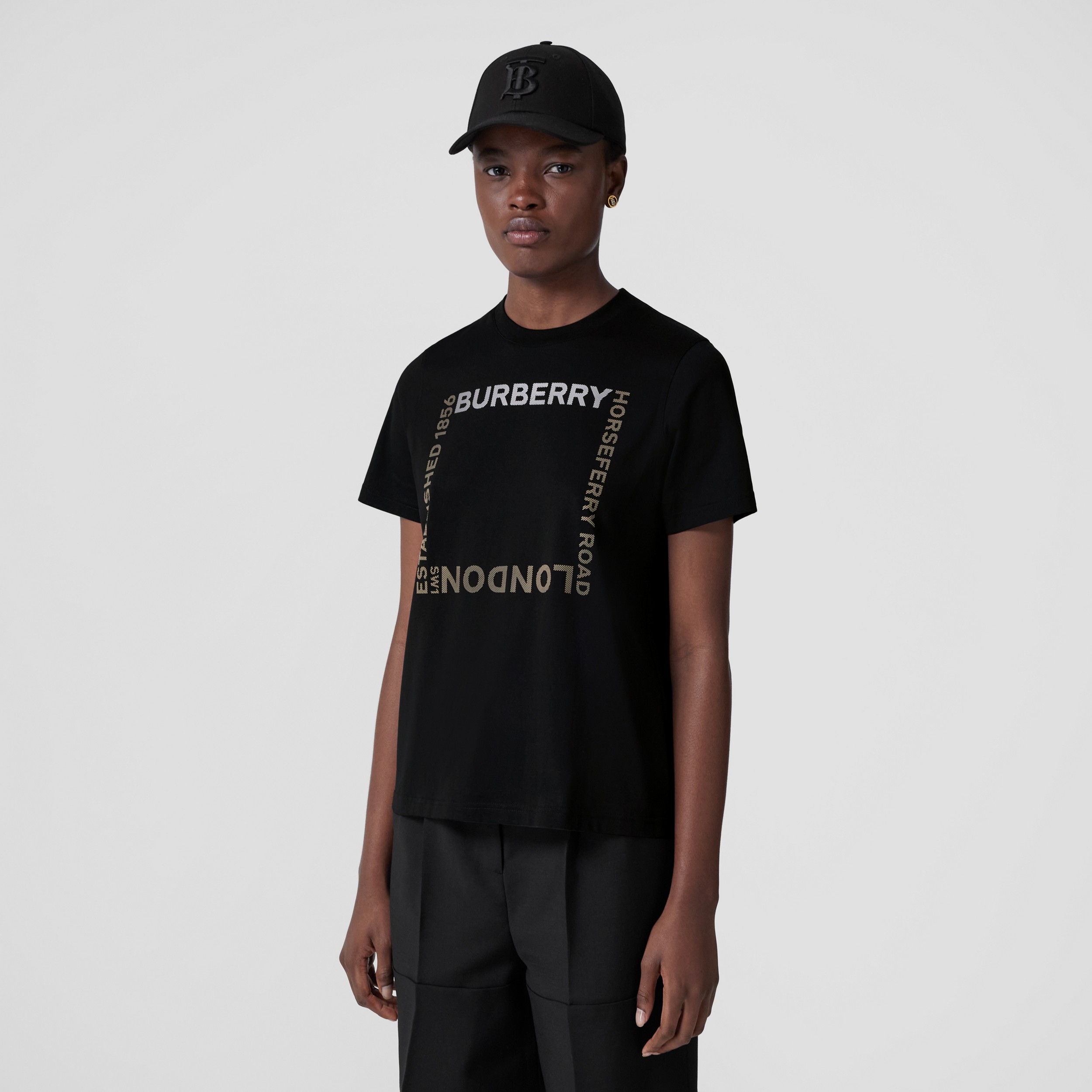 Horseferry Square Print Cotton T-shirt in Black - Women | Burberry® Official - 1