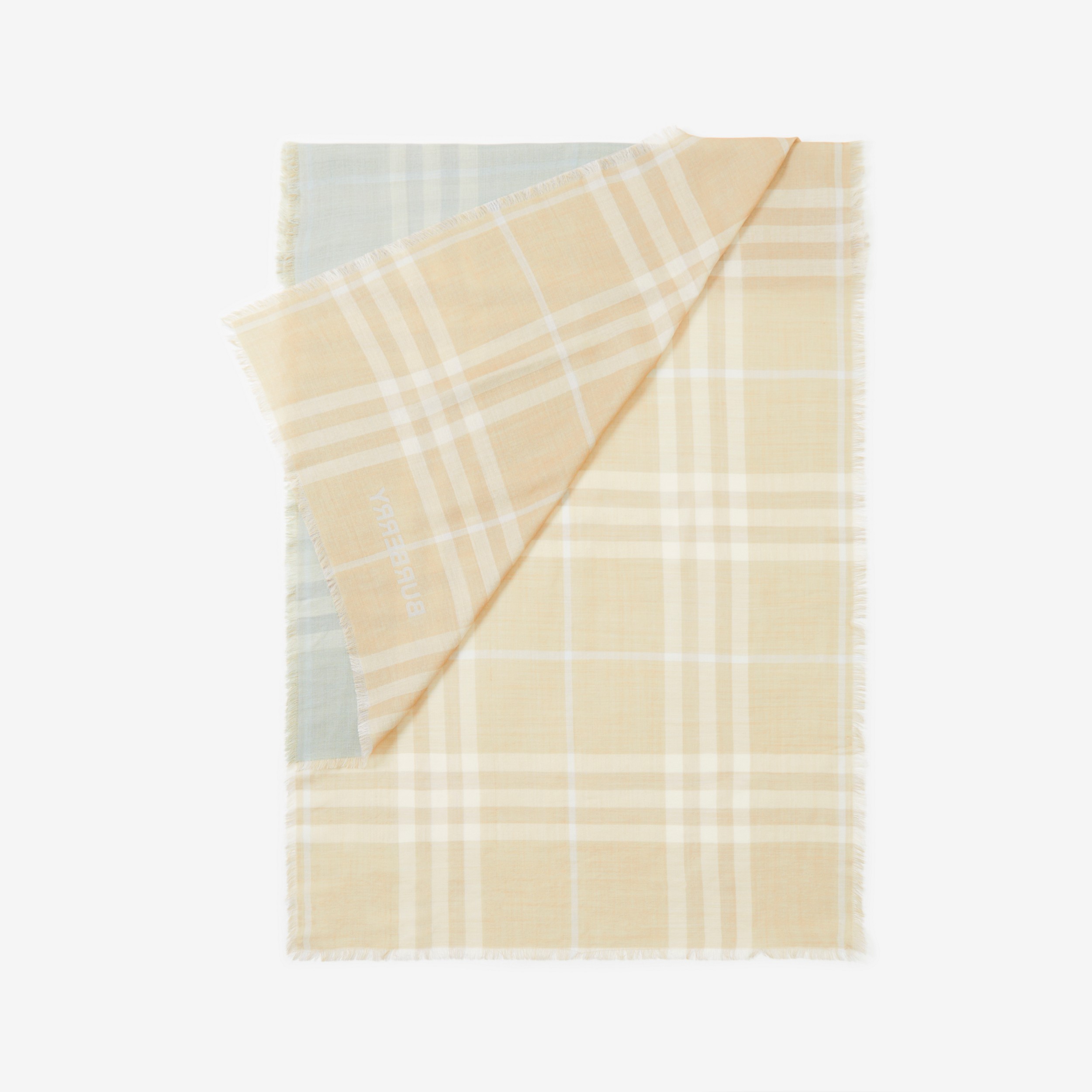 双面两用格纹丝毛混纺围巾 (鸭蛋蓝色 / 柔黄褐色) | Burberry® 博柏利官网 - 3