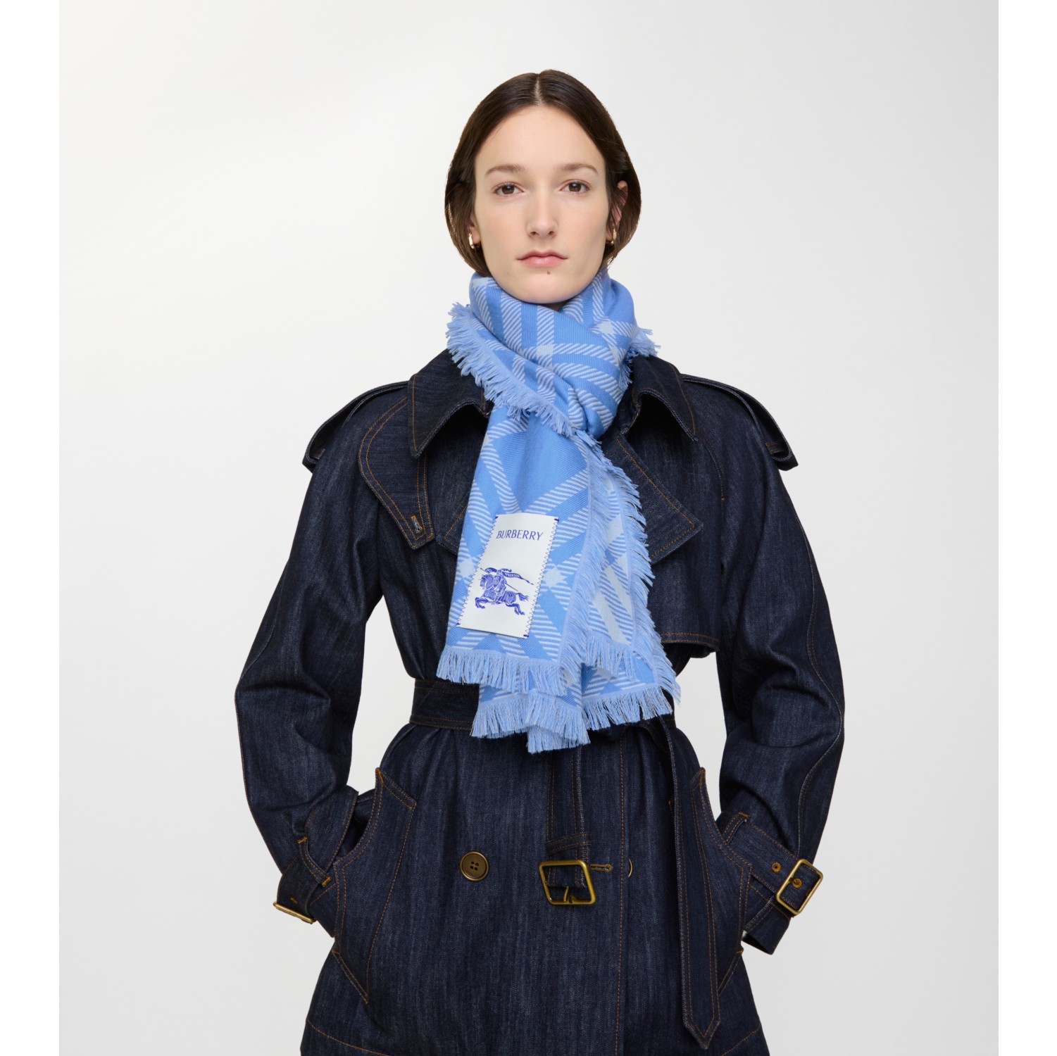 와이드 체크 울 실크 스카프