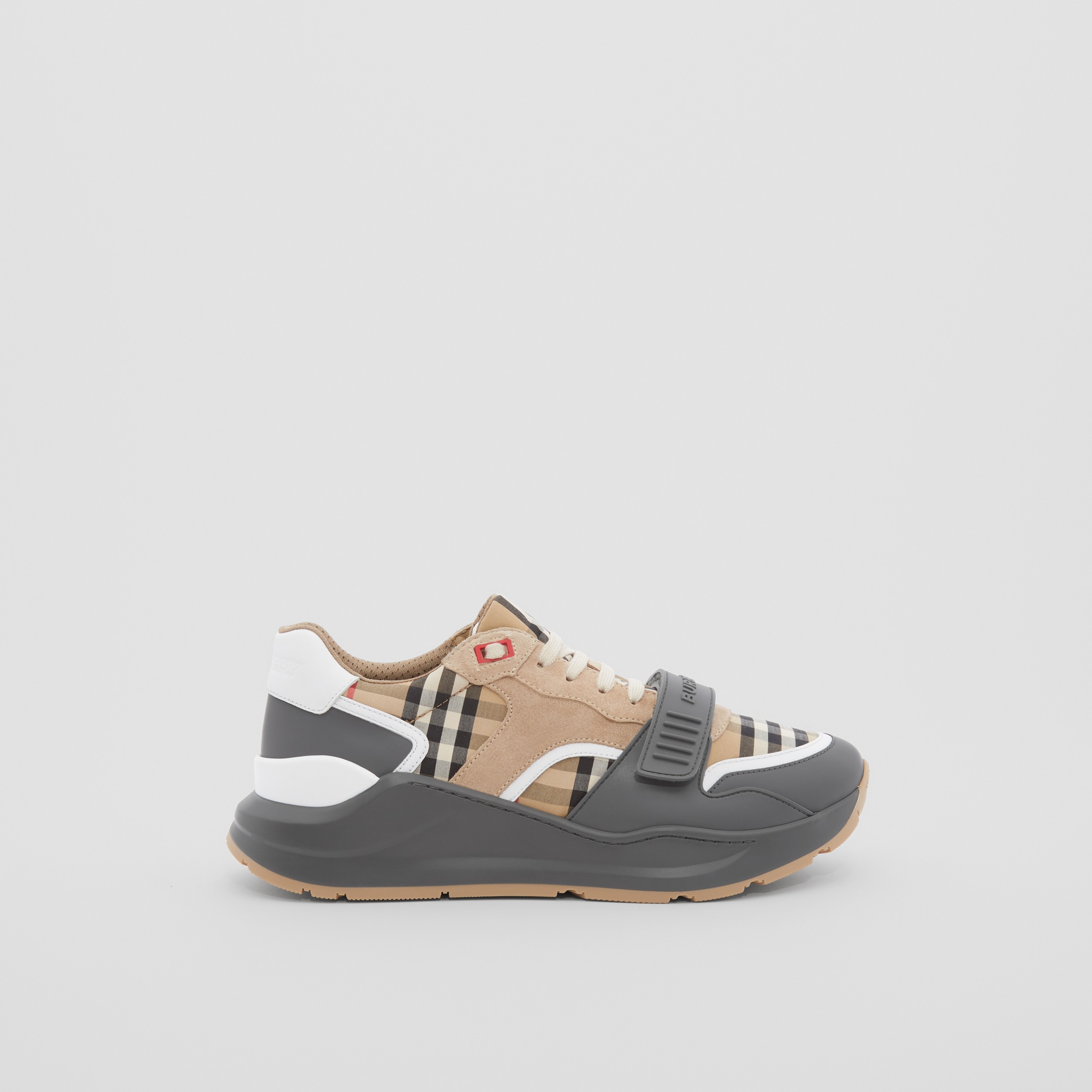 Vintage Check, Suede and Leather Sneakers in Grey/archive Beige | Burberry® Official - 1