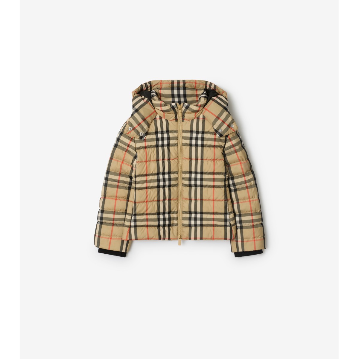 Burberry Childrens Check Hooded Puffer Jacket In Brown