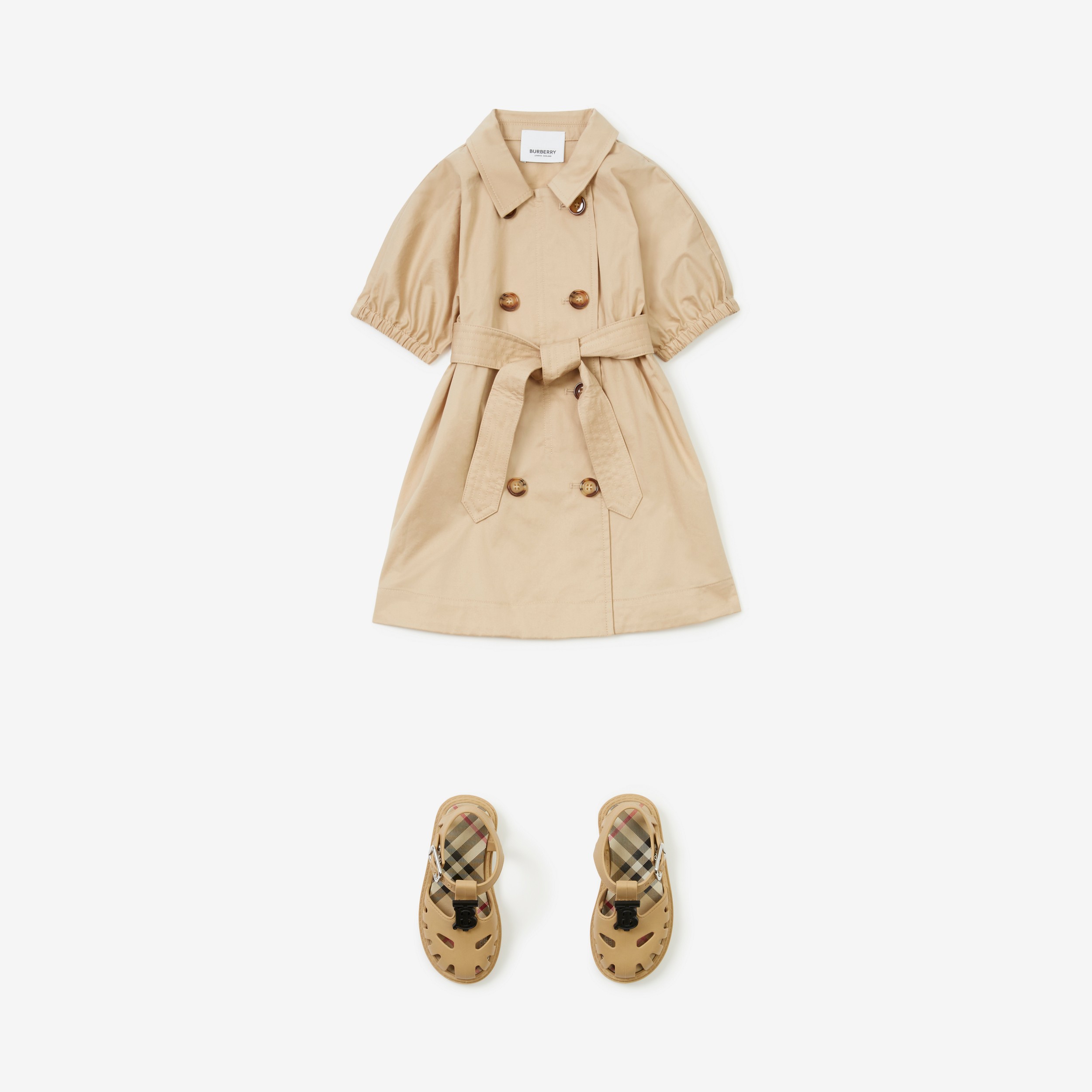 Vestido de estilo trench coat en algodón elástico (Rosa Beige Suave) - Niños | Burberry® oficial - 3
