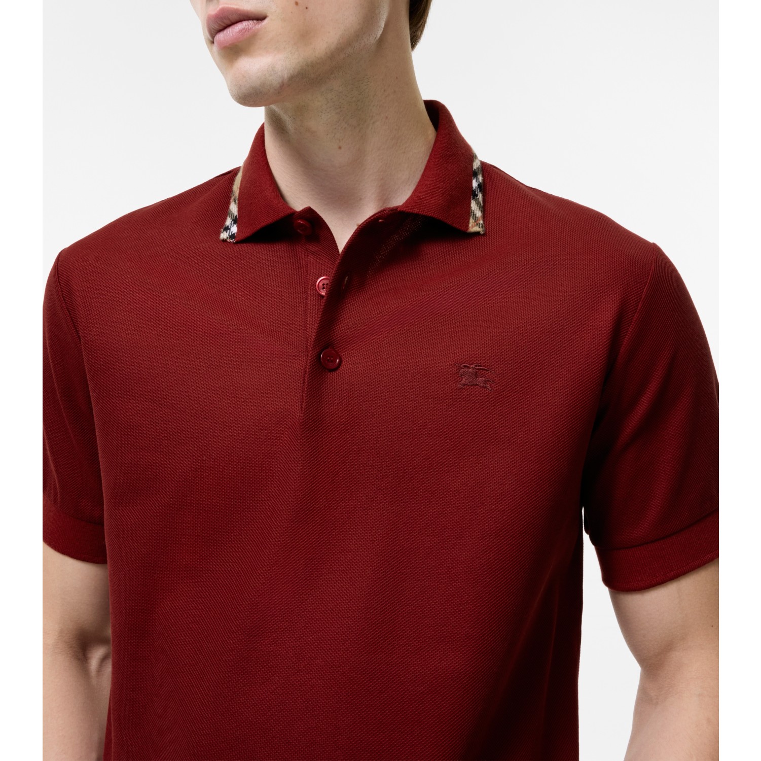 Check Trim Cotton Polo Shirt in Auburn brown - Men | Burberry® Official
