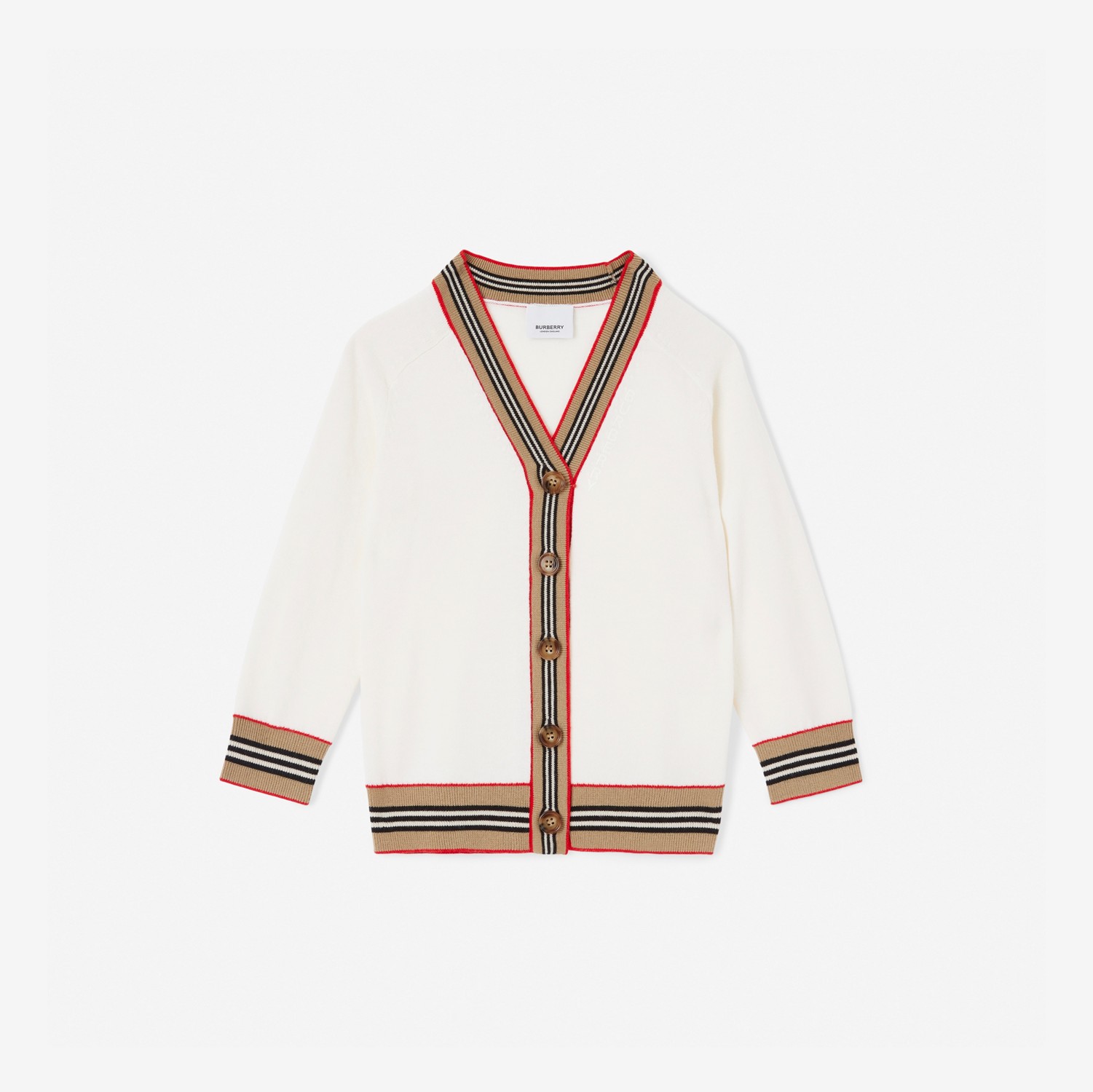 Icon Stripe Trim Wool Cardigan in Ivory | Burberry® Official