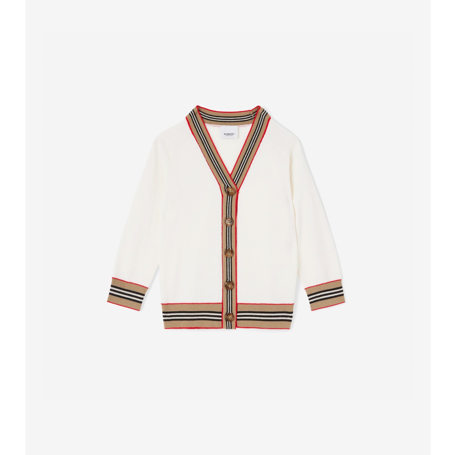 Icon Stripe Trim Wool Cardigan in Ivory | Burberry® Official