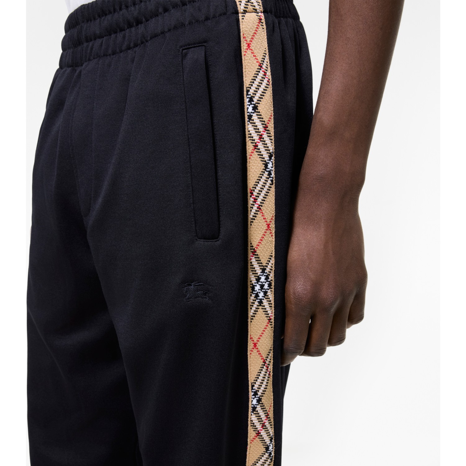 Check Trim Cotton Blend Track Pants in Navy - Men | Burberry® Official