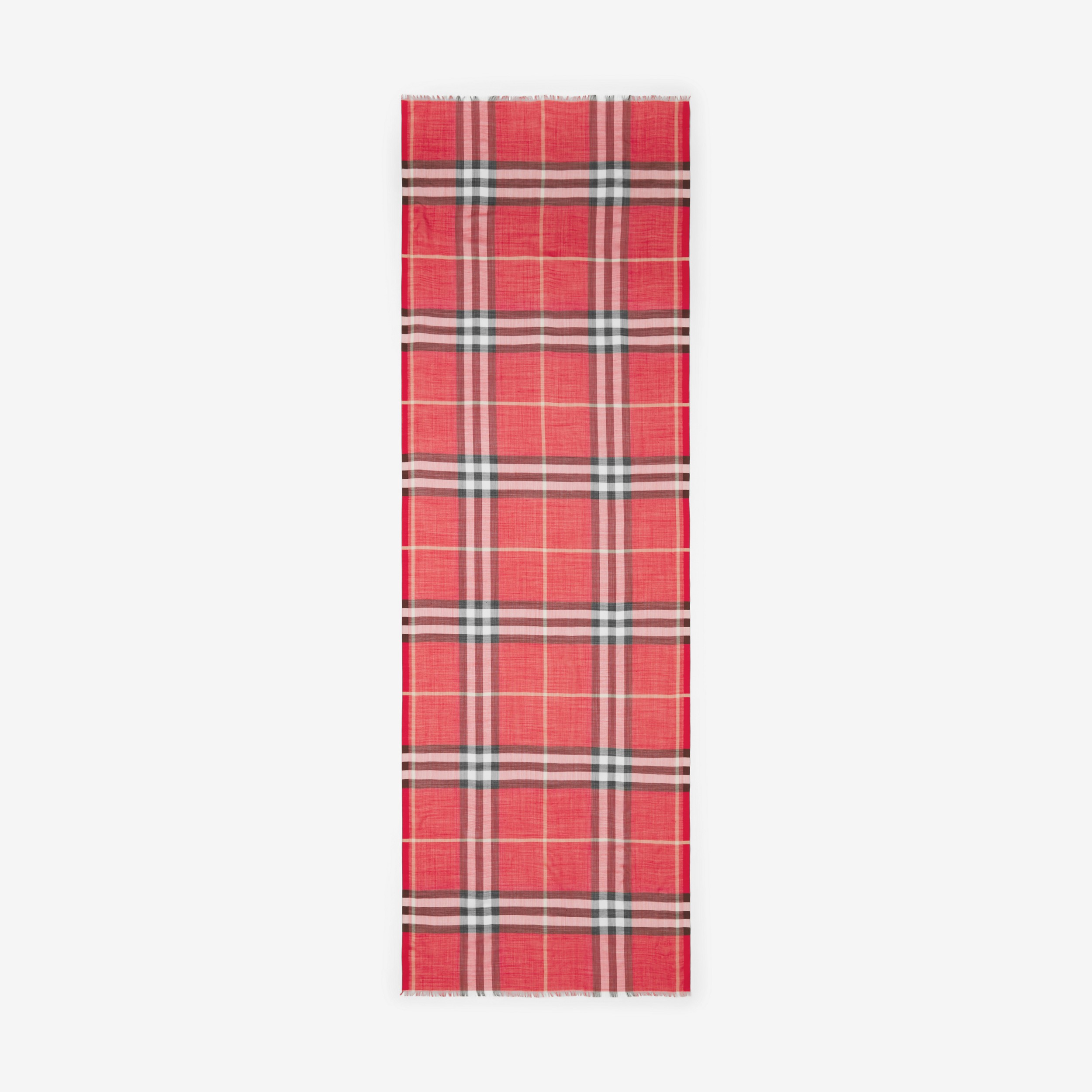 轻盈格纹丝毛混纺围巾 (亮红色 / 黑色) | Burberry® 博柏利官网 - 2