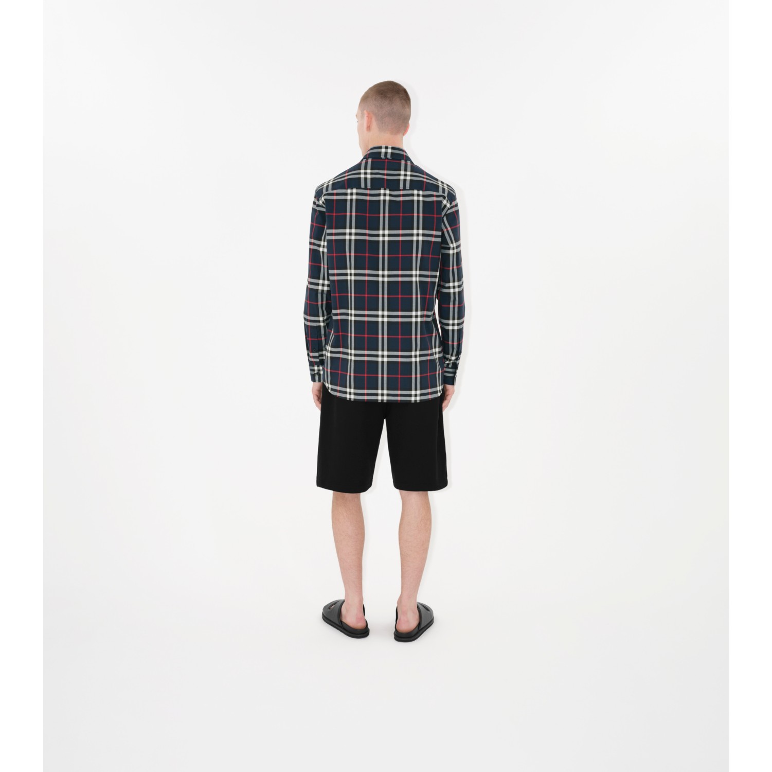 Check Cotton Shirt in Navy Men Burberry Official