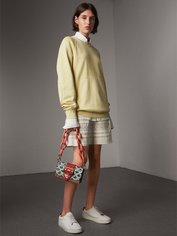 The Small Buckle Bag in Scallop Trim Snakeskin and Ostrich in Natural ...