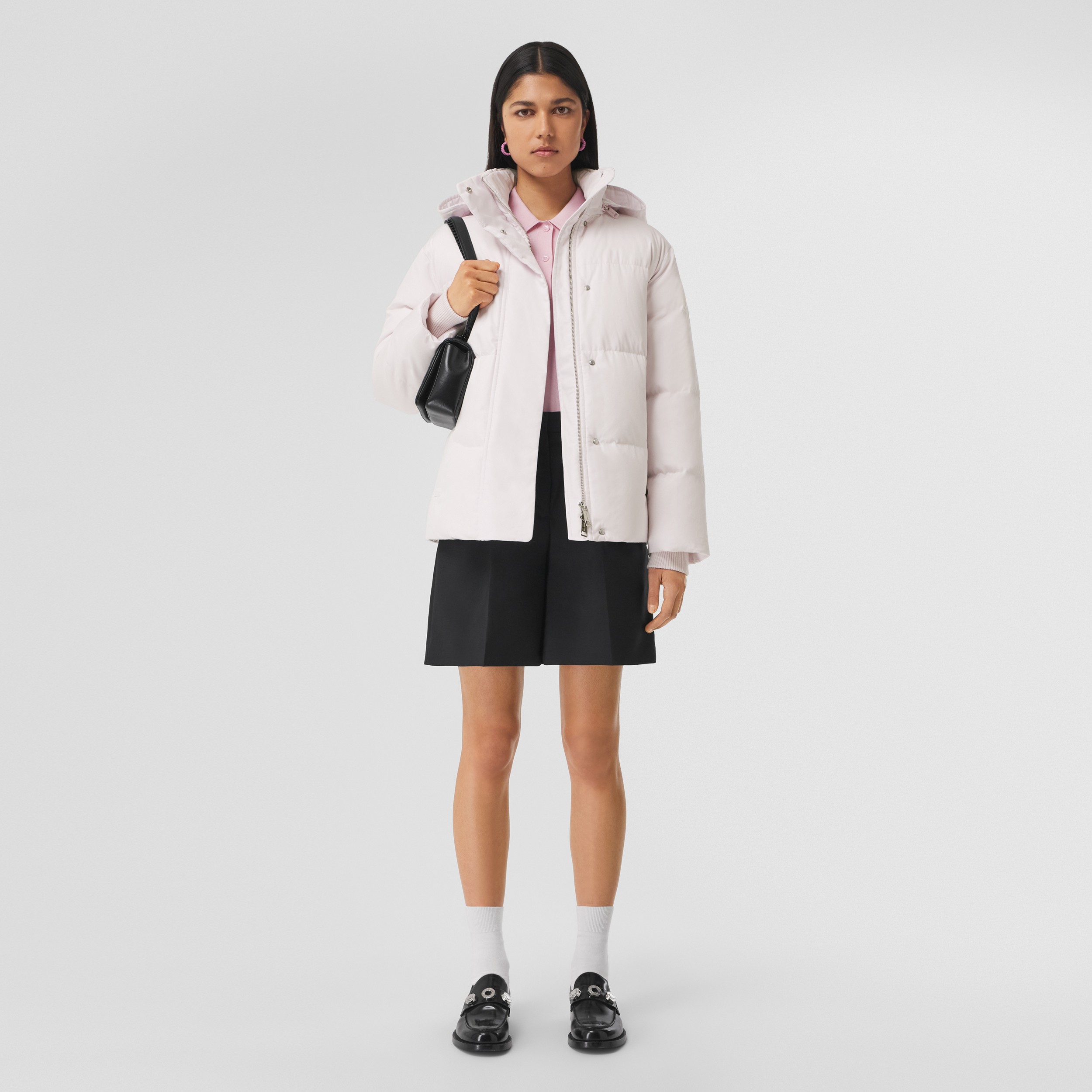 Detachable Hood Cotton Gabardine Puffer Jacket in Alabaster Pink - Women | Burberry® Official - 1
