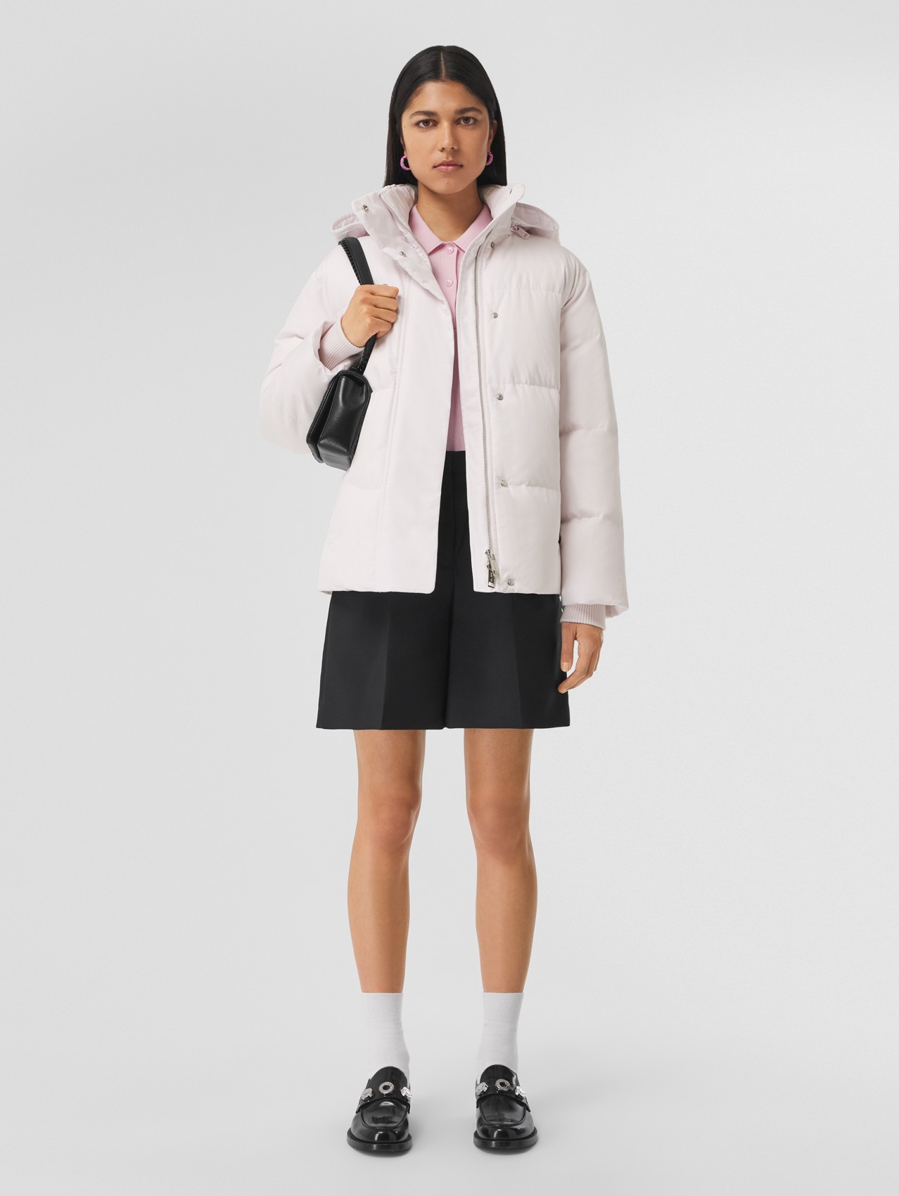 Detachable Hood Cotton Gabardine Puffer Jacket in Alabaster Pink