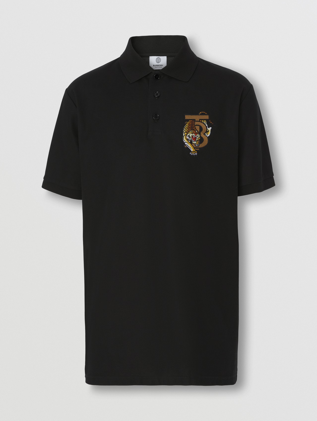 Monogram Motif Cotton Piqué Polo Shirt in Black