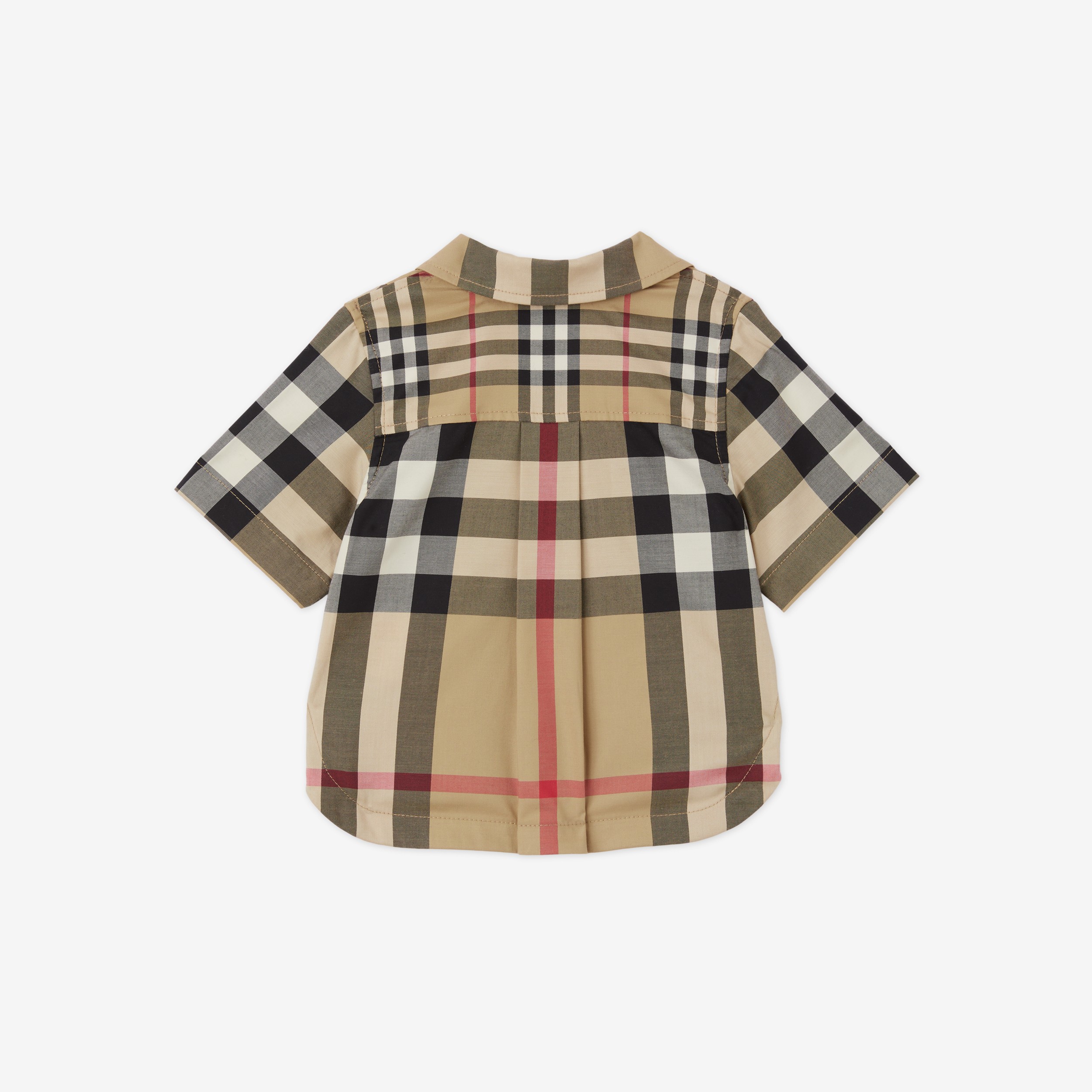 Camisa de mangas curtas em algodão stretch com patchwork xadrez (Bege Clássico) - Crianças | Burberry® oficial - 2