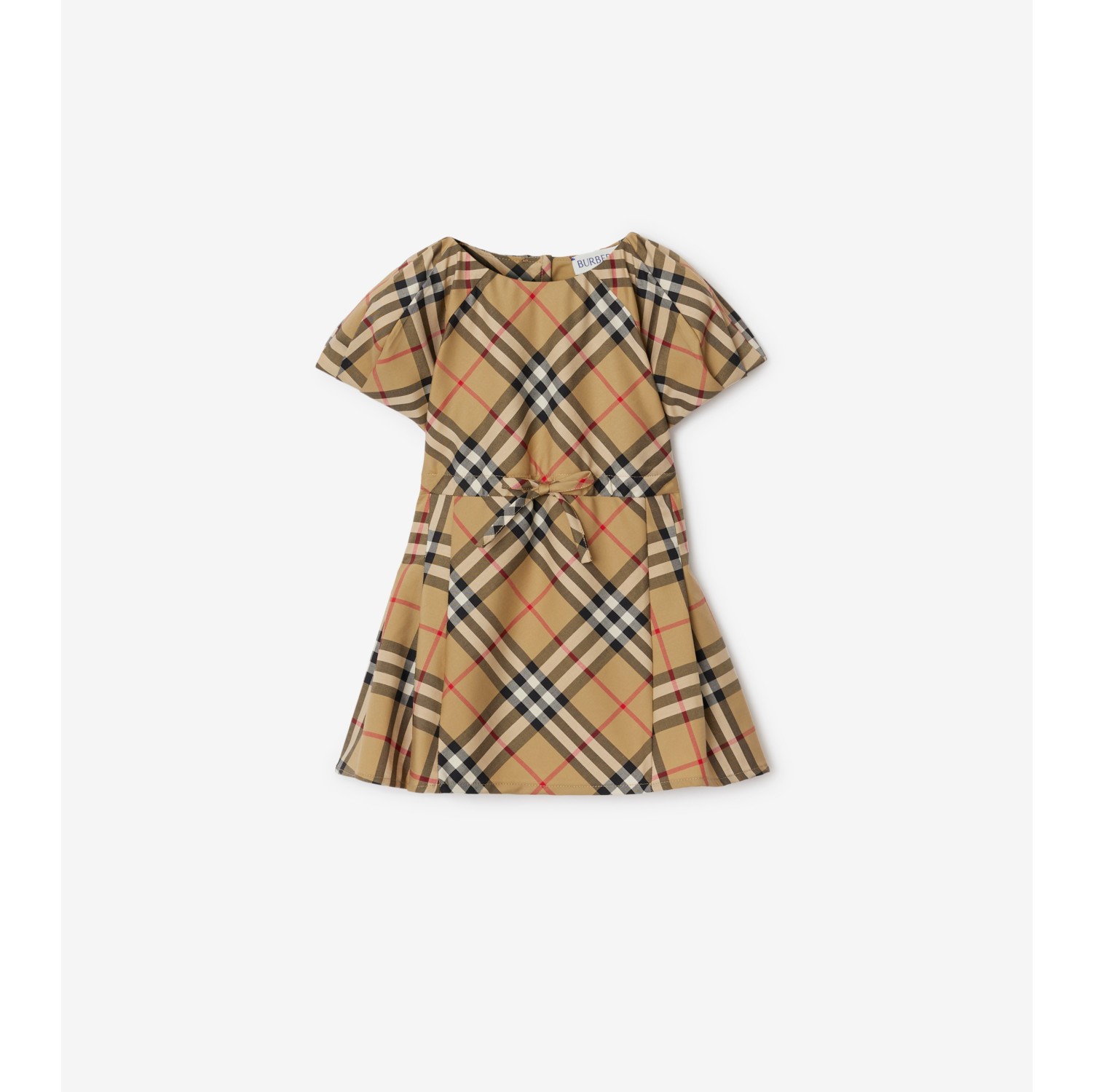 Pleated Check Stretch Cotton Dress