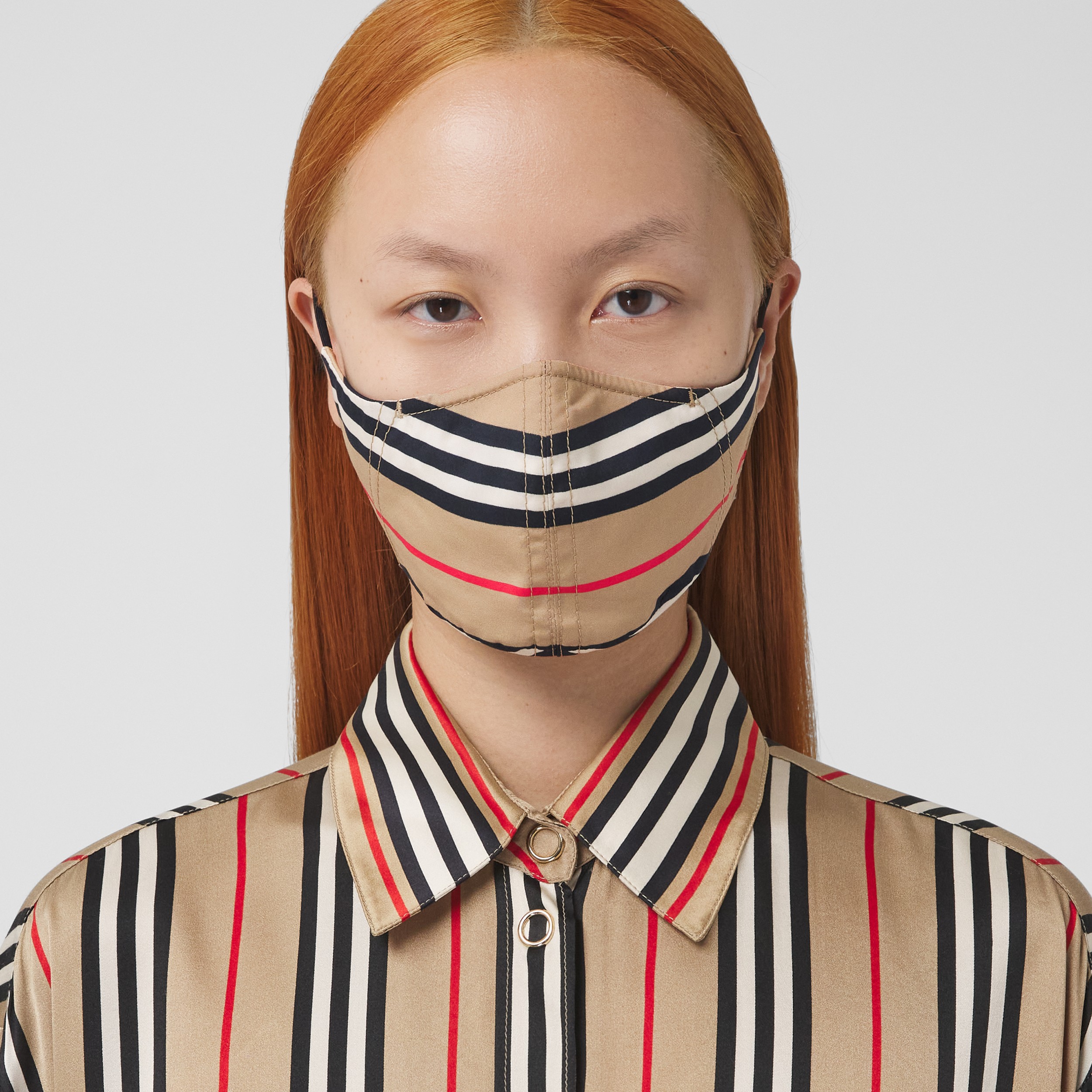 Icon Stripe Cotton Face Mask in Archive Beige | Burberry® Official - 2