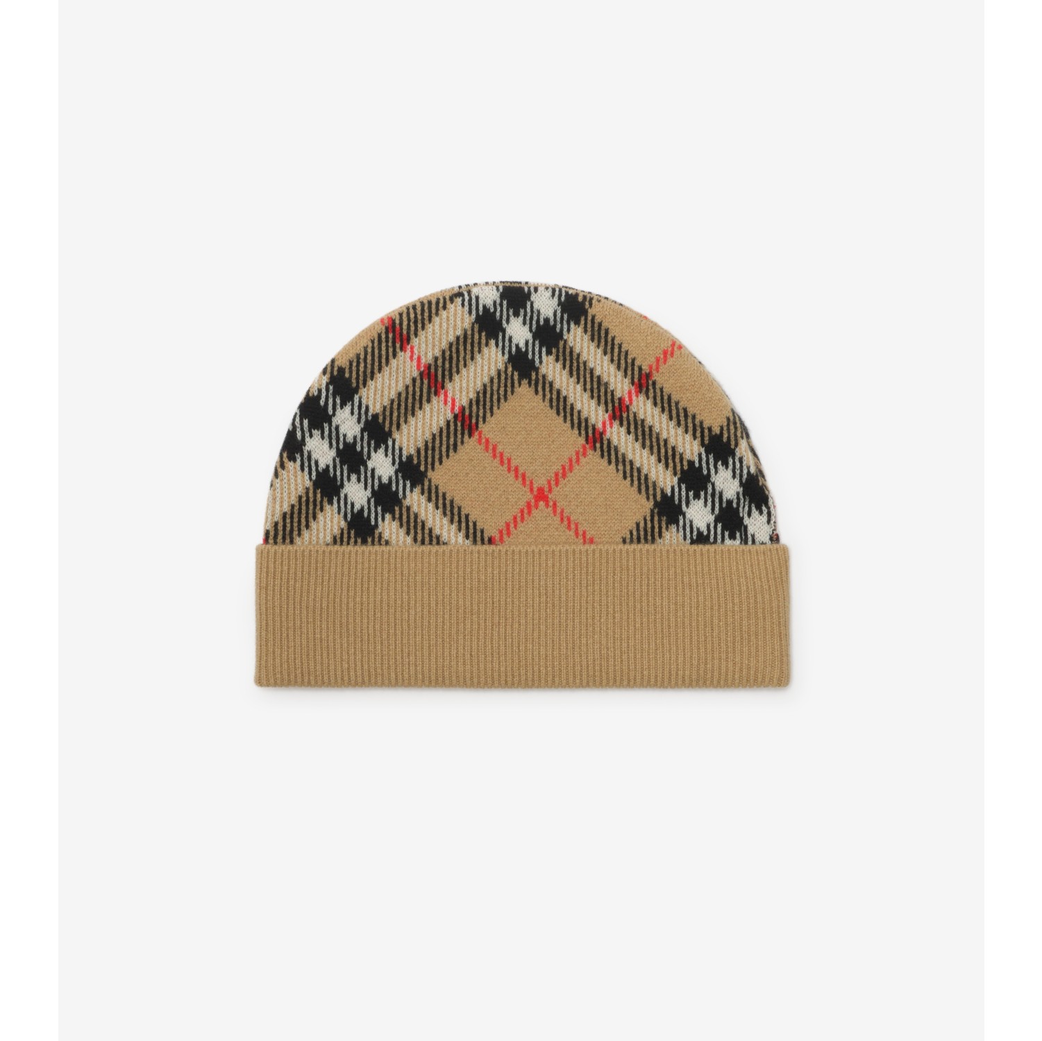 Woll-Kaschmir-Beanie in Check
