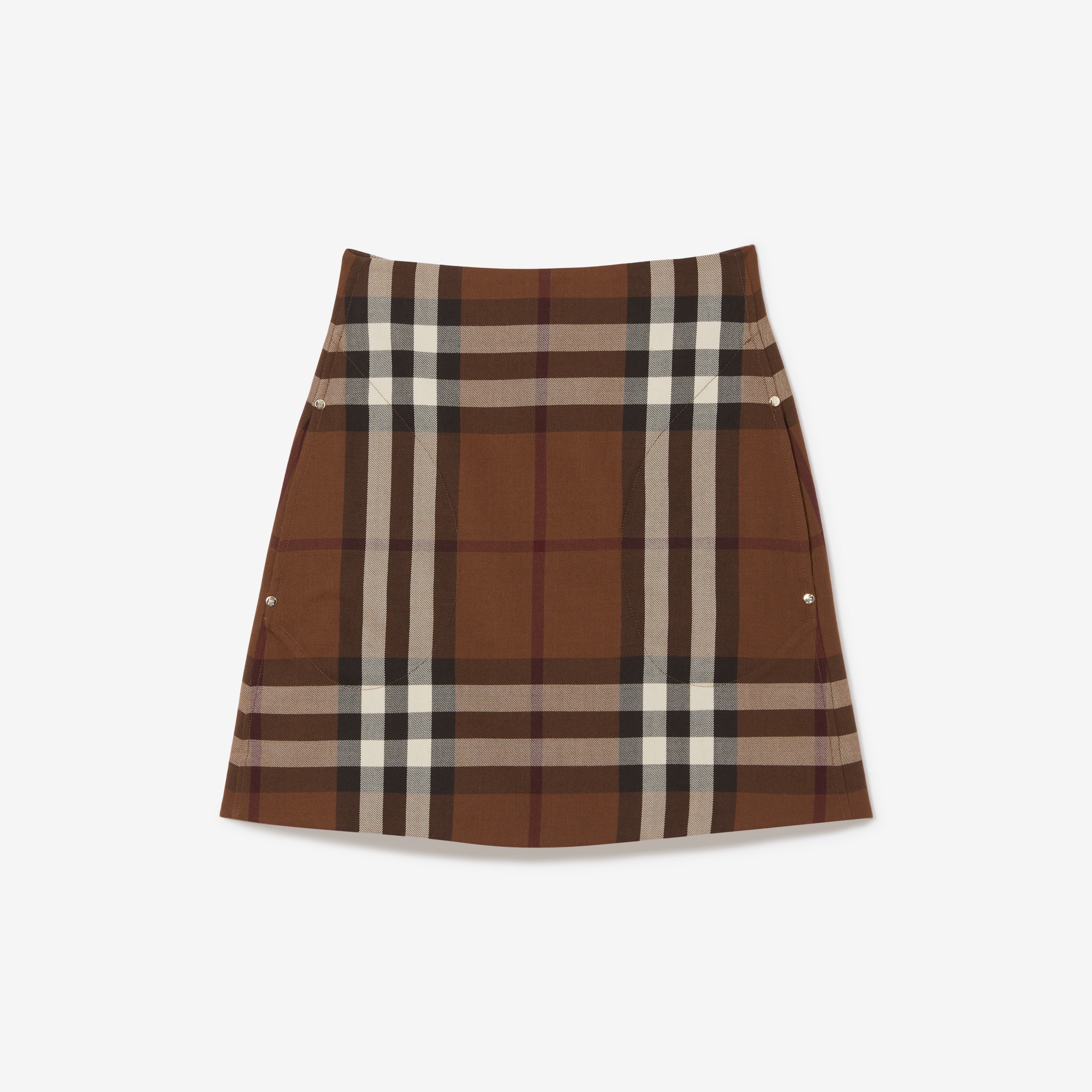 Check Wool Cotton Jacquard Mini Skirt in Dark Birch Brown - Women | Burberry® Official - 1