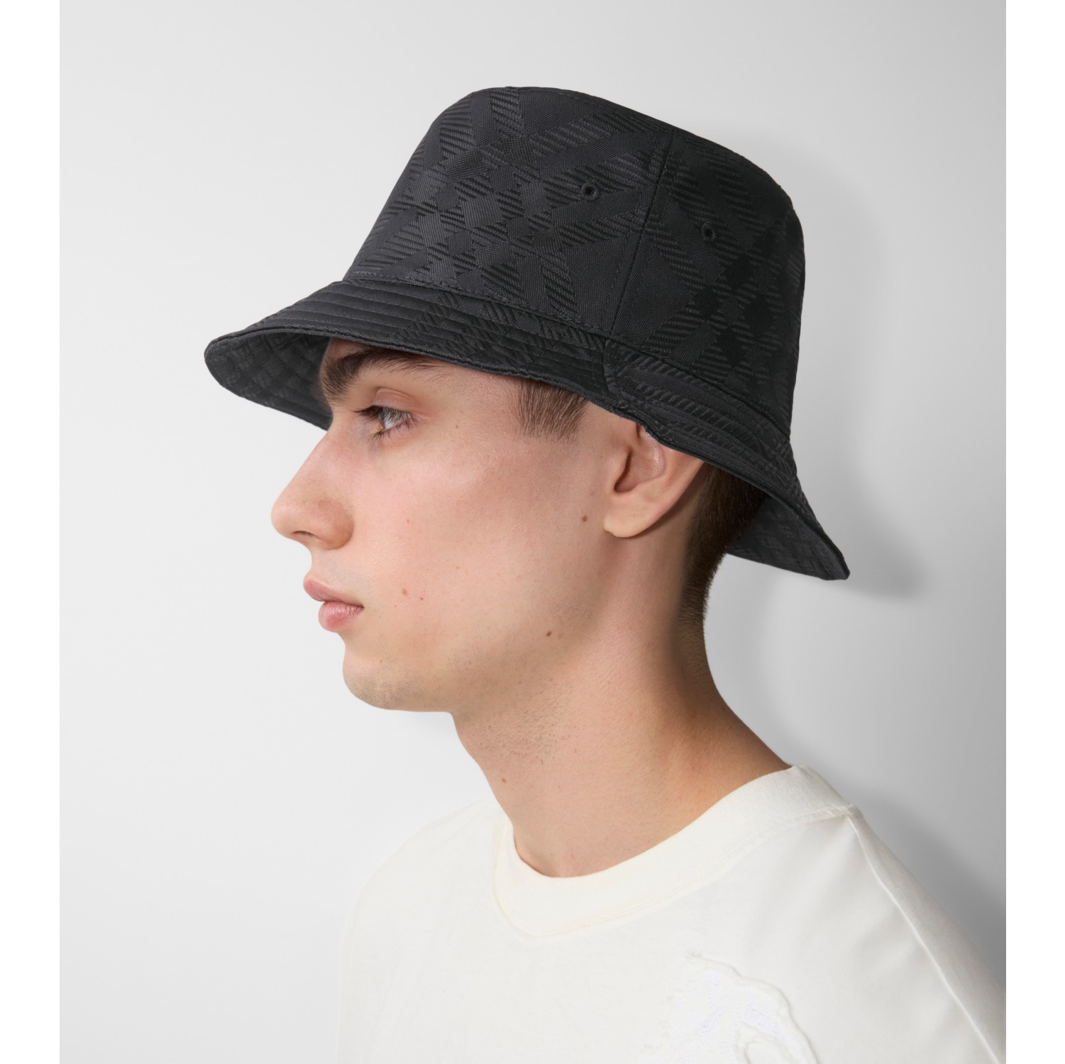 Check Nylon Blend Bucket Hat in Black Men Burberry Official