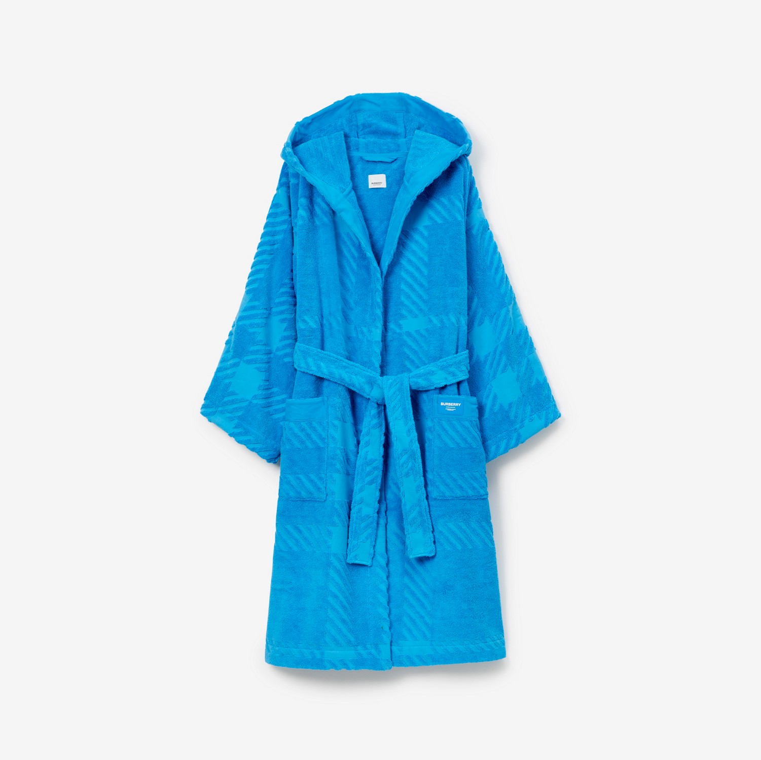 Peignoir à capuche en jacquard de coton Check (Bleu Vif) | Site officiel Burberry®