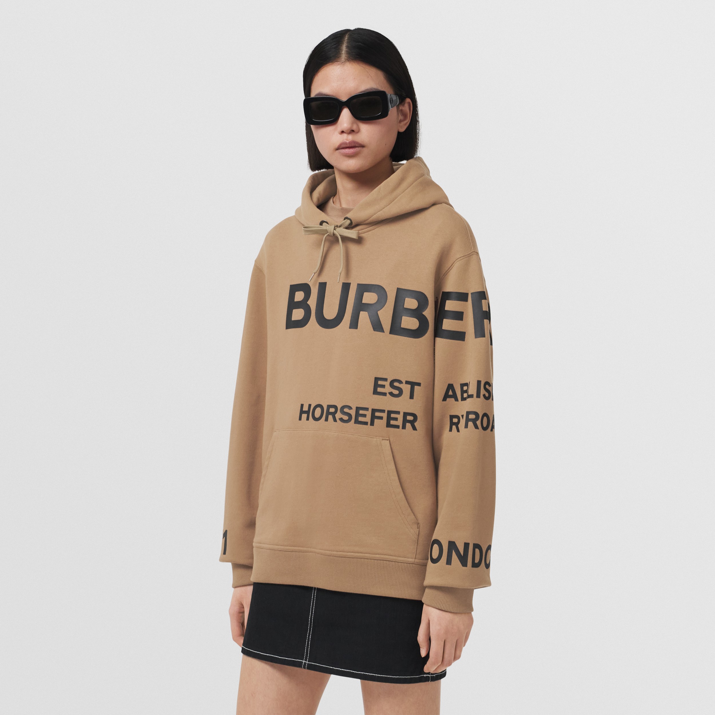 Horseferry Print Cotton Hoodie in Camel - Women | Burberry® Official - 4