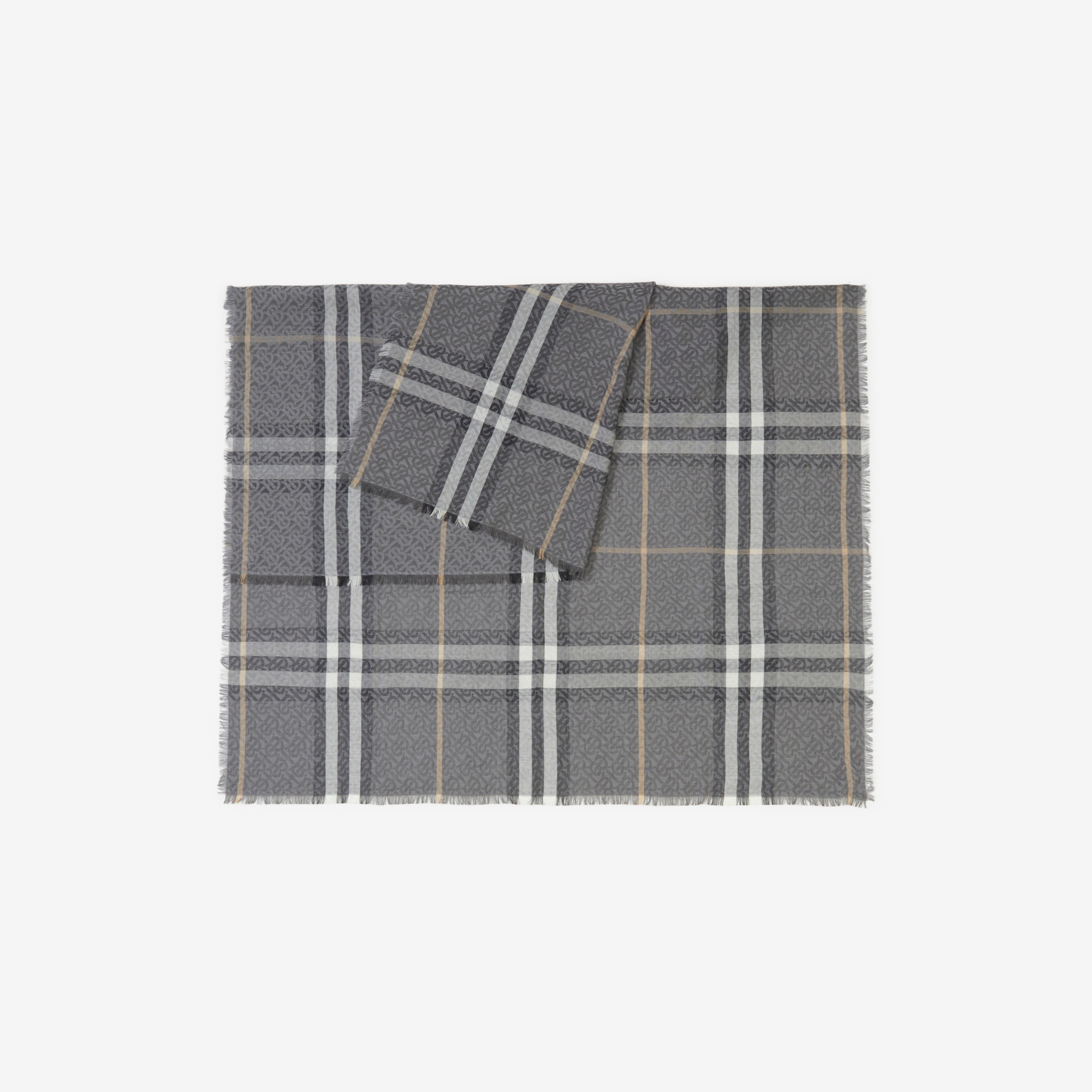 ライトウェイト モノグラム＆チェック ウールシルク スカーフ (チャコール) | Burberry®公式サイト - 3