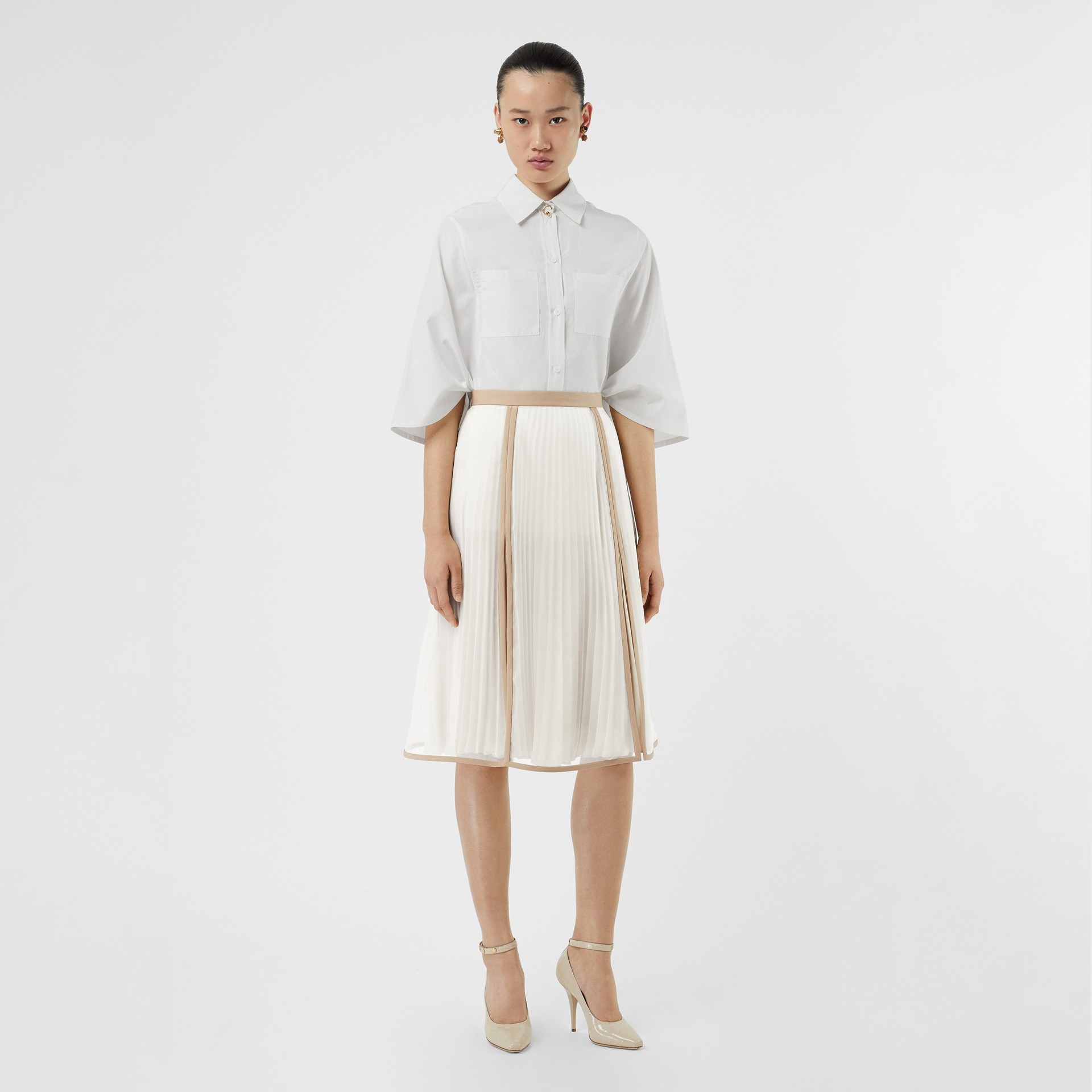 Chiffon Panel Silk Pleated Skirt in Magnolia - Women | Burberry United ...