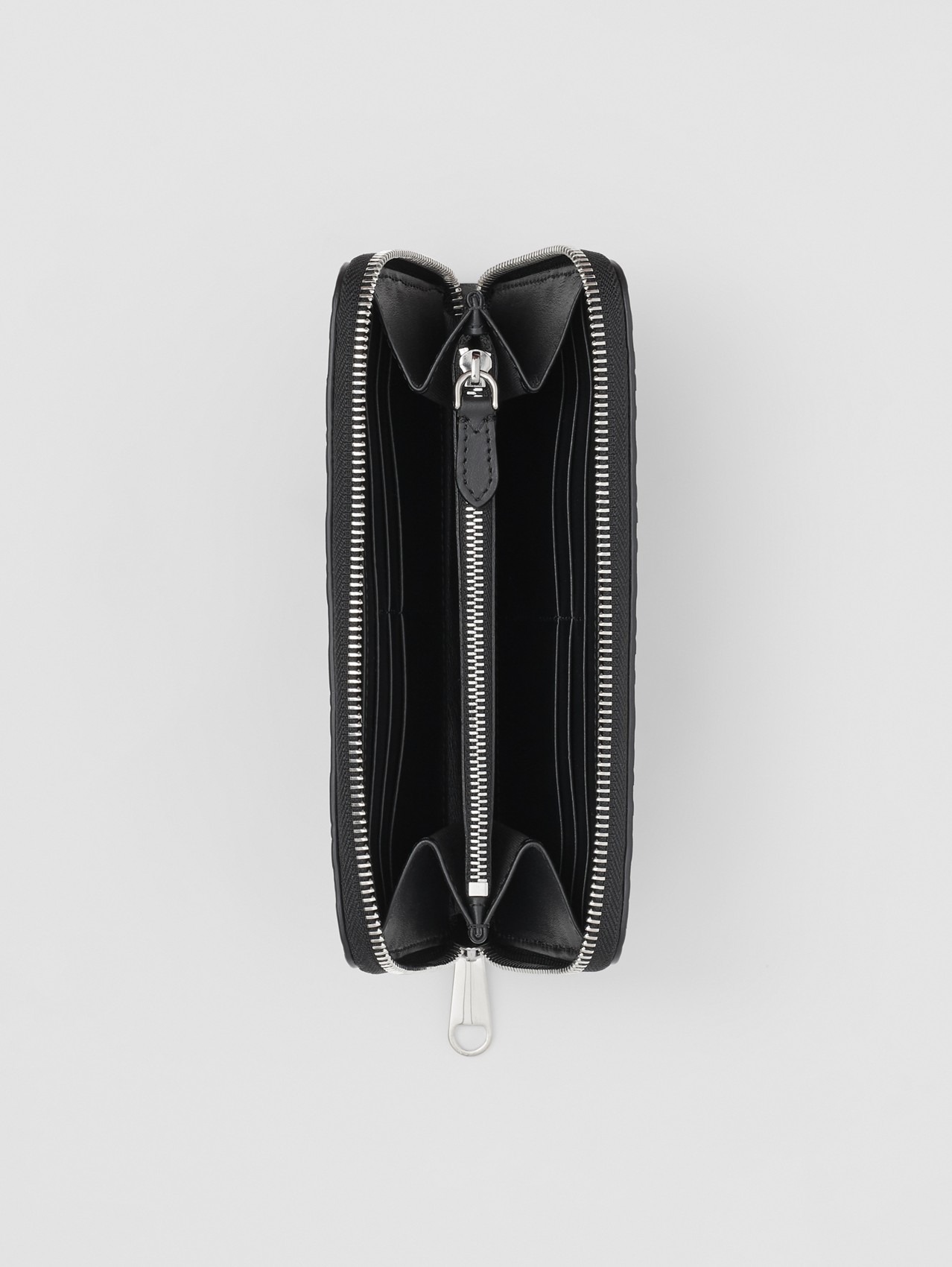 Lederbrieftasche mit umlaufendem Reißverschluss und Monogrammmuster (Schwarz)