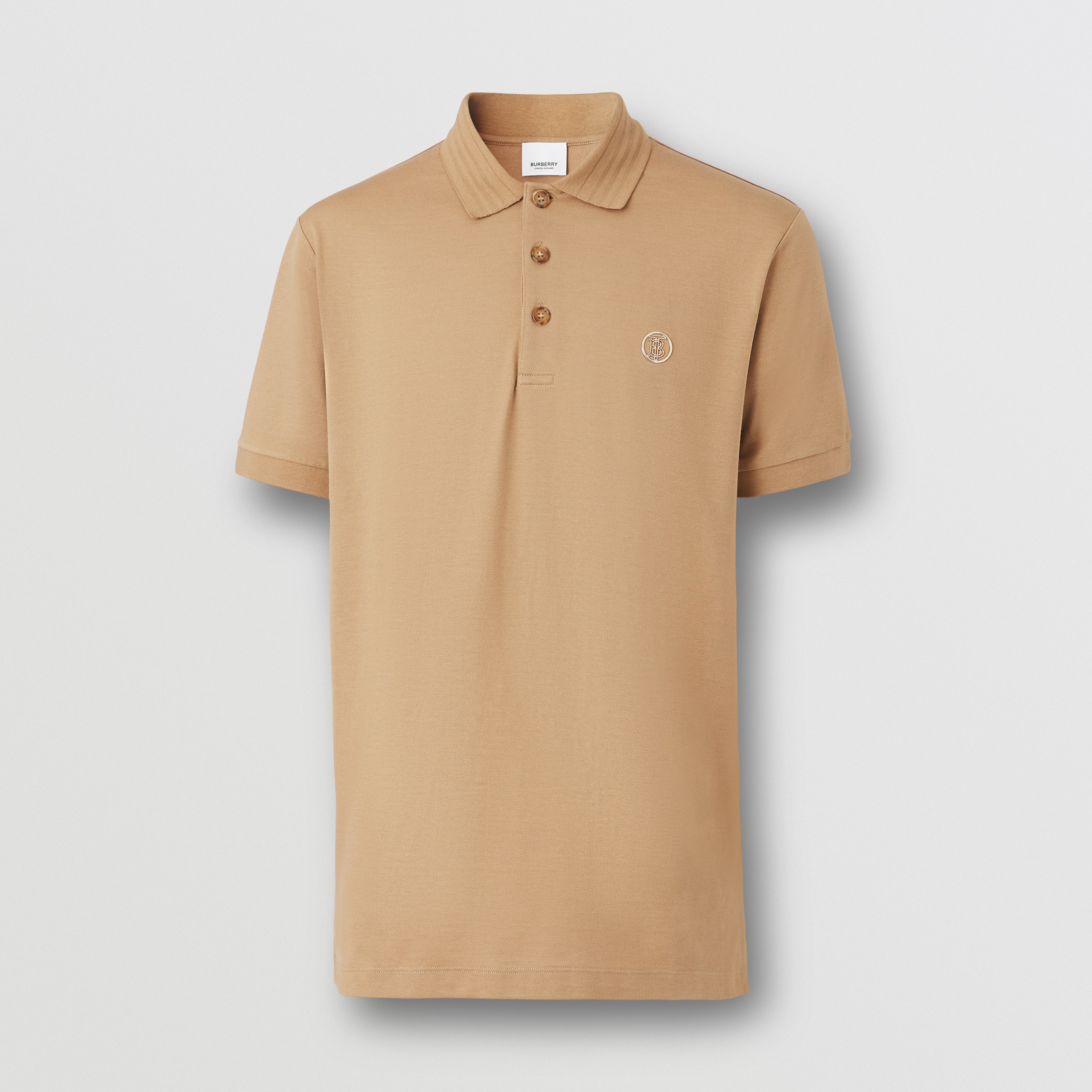 Monogram Motif Cotton Silk Polo Shirt in Camel - Men | Burberry® Official - 4