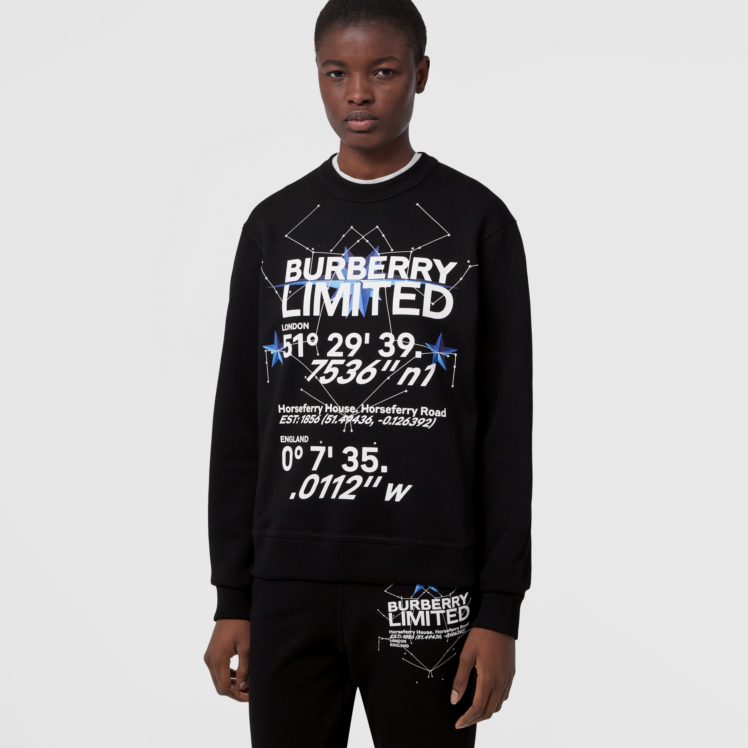 Constellations Print Cotton Sweatshirt in Black - Women | Burberry® Official - 1