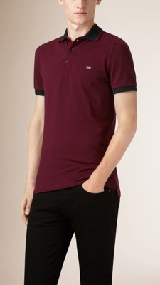 Deep claret/red Contrast Tipping Detail Polo Shirt - Image 1