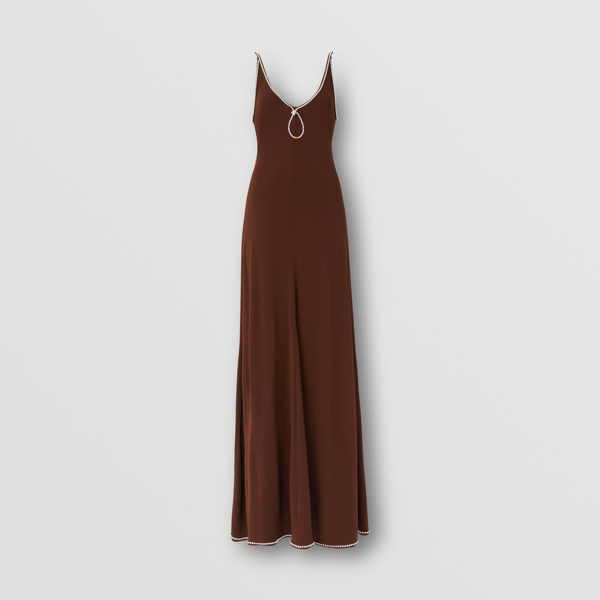 Sleeveless Crystal-embellished Jersey Gown in Dark Truffle Brown - Women | Burberry® Official - 1