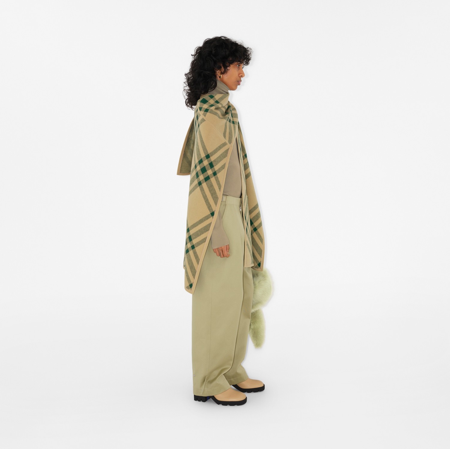 Check Wool Blend Cape
