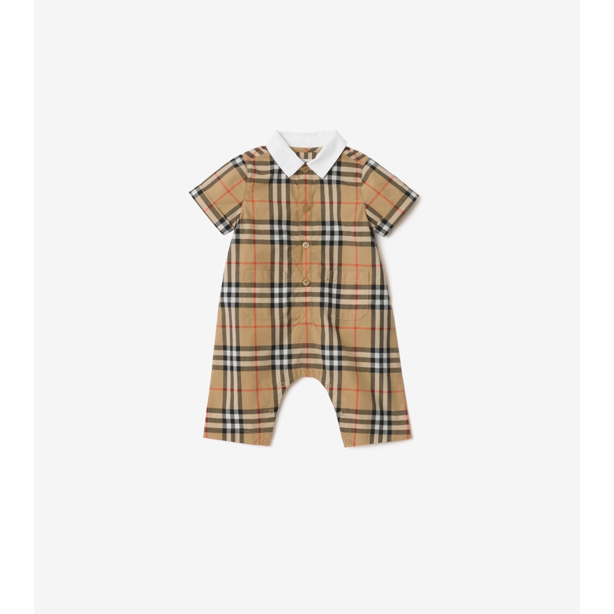 Burberry Childrens Check Cotton Playsuit In Brown