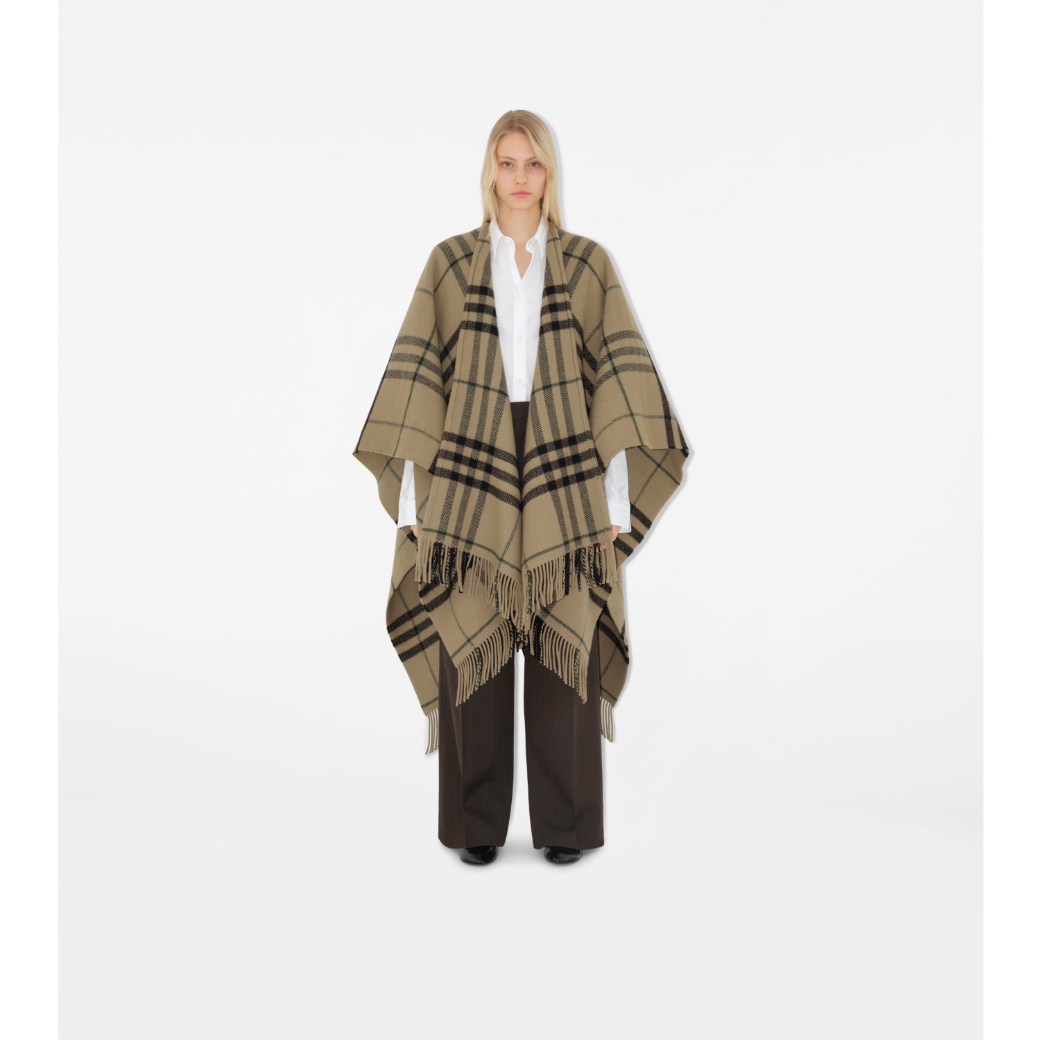 Check Wool Cashmere Cape