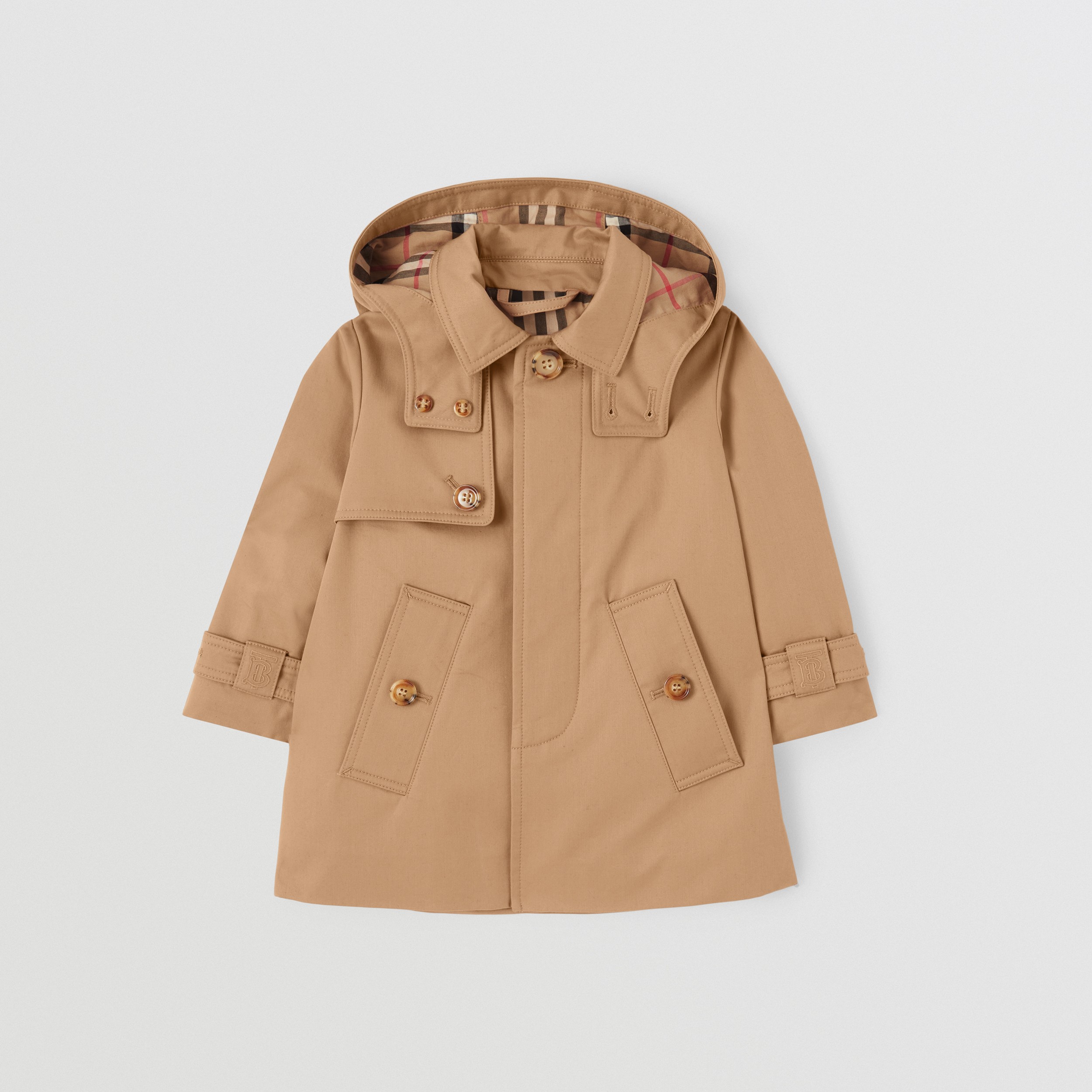 Detachable Hood Check-lined Cotton Twill Car Coat in Archive Beige - Children | Burberry® Official - 1