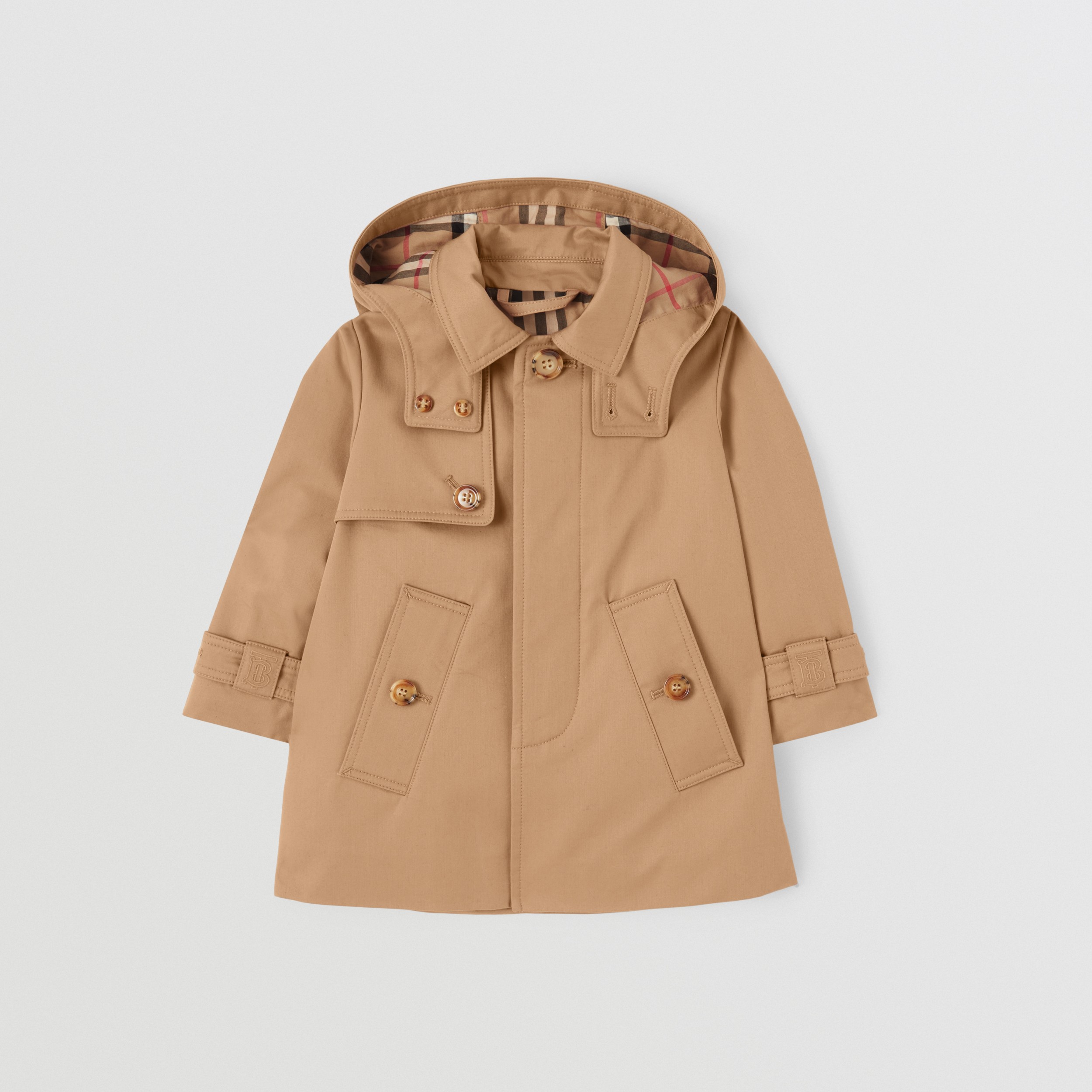 Abrigo tres cuartos en algodón capucha extraíble y forro a cuadros (Beige Vintage) - Niños | Burberry® oficial