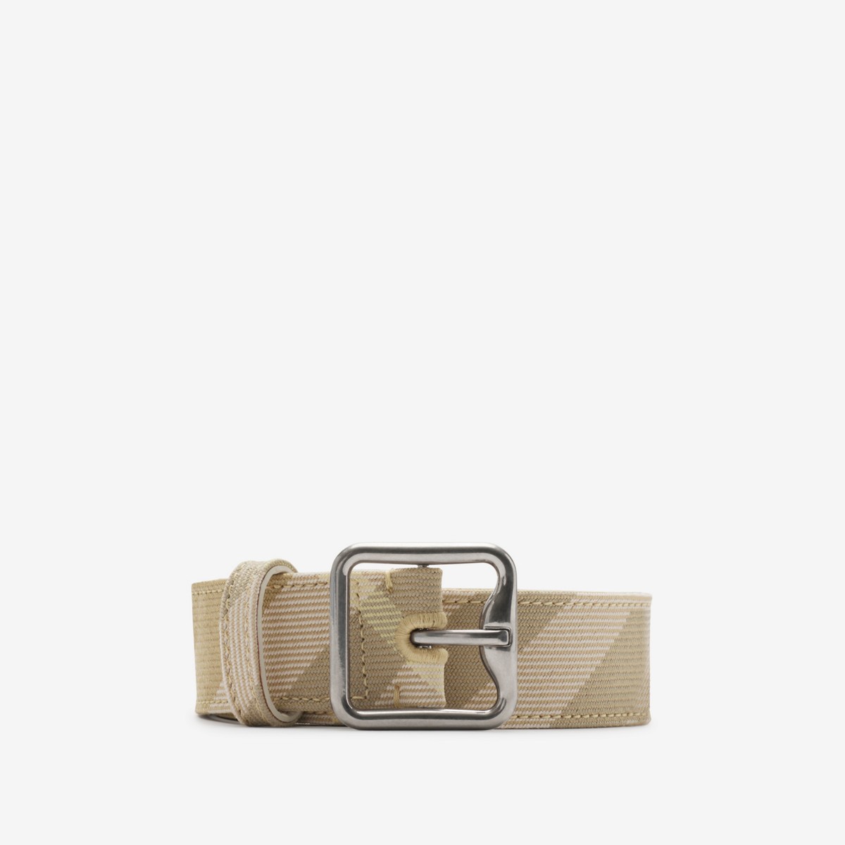 Shop Burberry Check B Buckle Belt In Flax