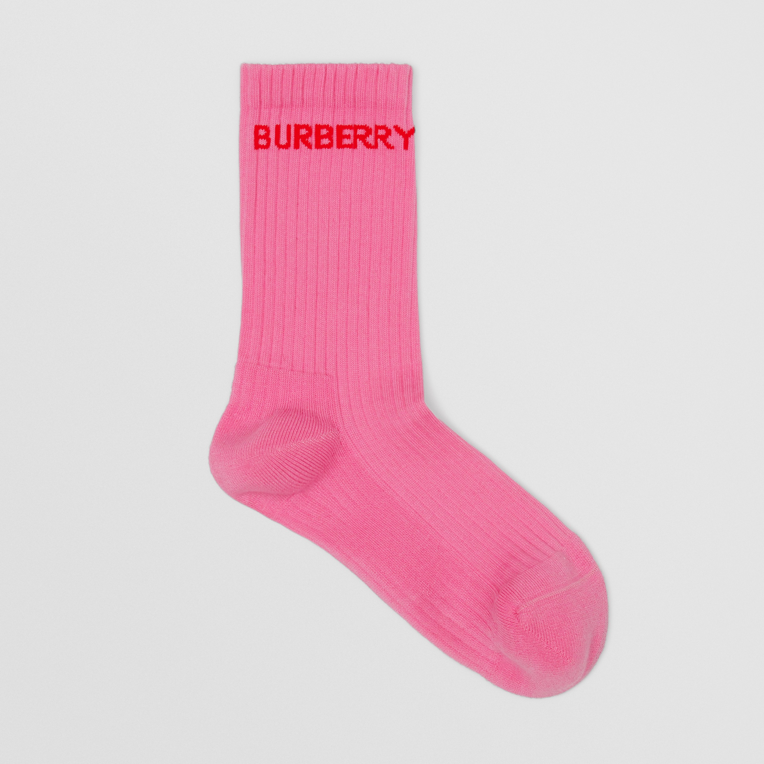 Stretchbaumwoll-Socken mit Logo in Intarsienoptik (Kaugummirosa) | Burberry® - 1
