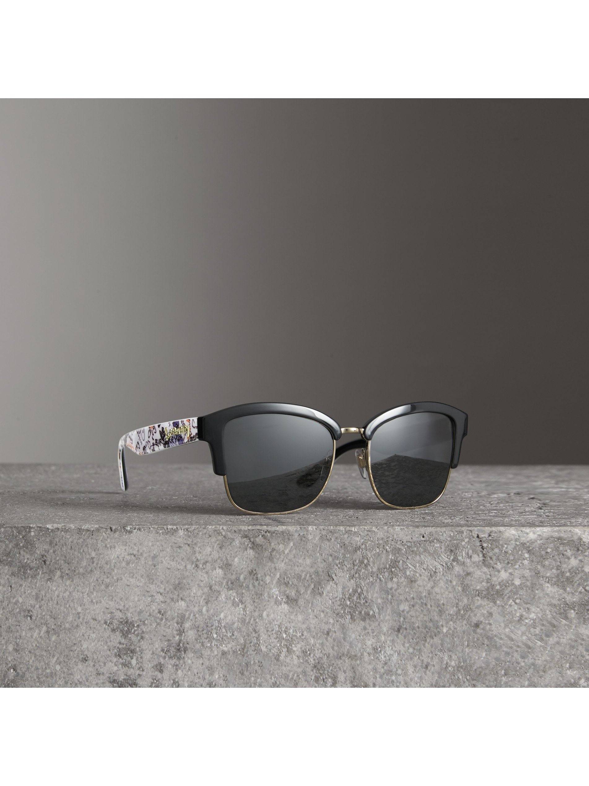 涂鸦方框太阳眼镜 (黑色) - 女士 | burberry 博柏利