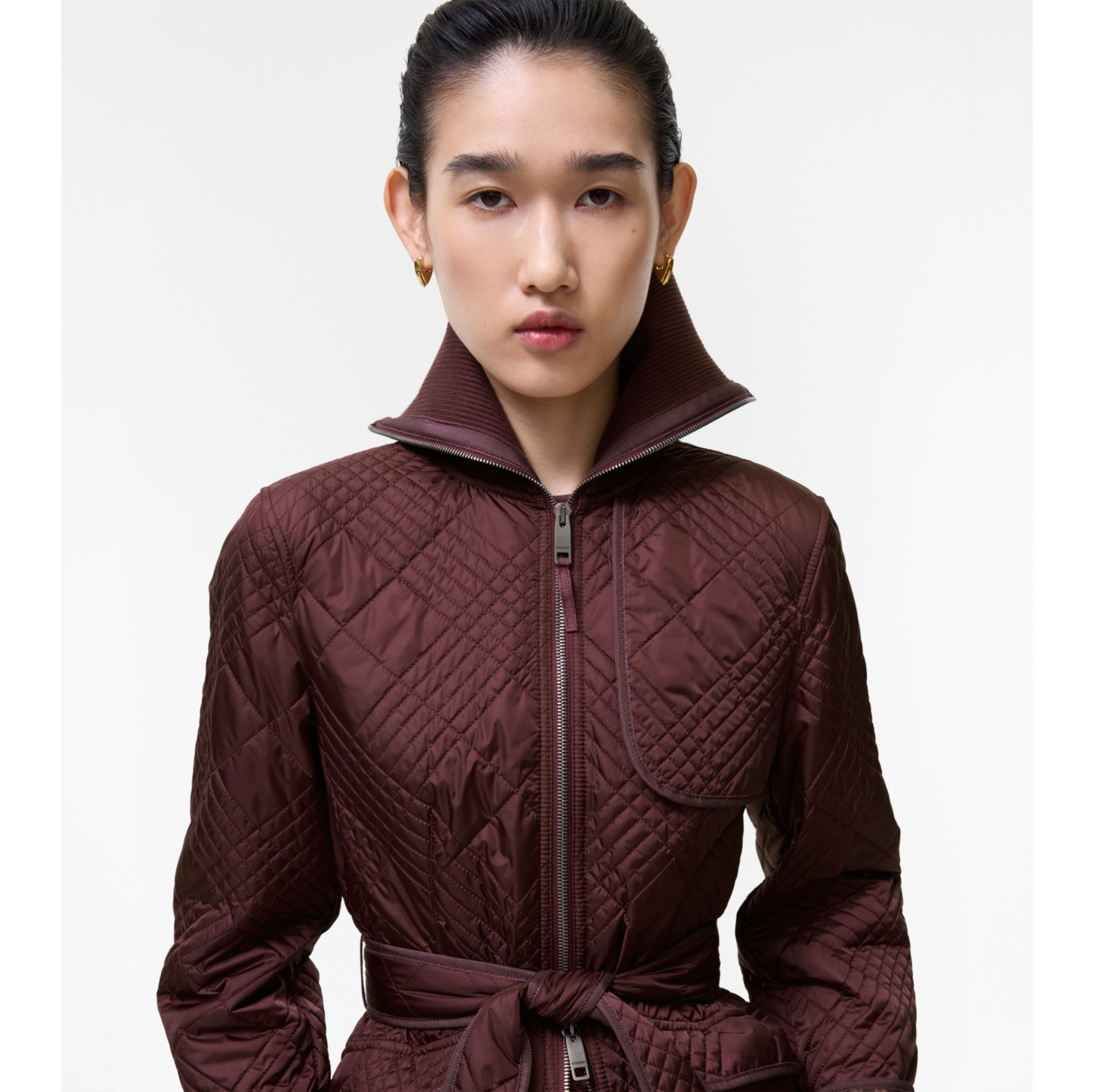 Micro Check-stitch Nylon Abbeydale Jacket in Vineyard red - Women