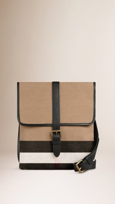 Canvas Check and Leather Crossbody Bag
