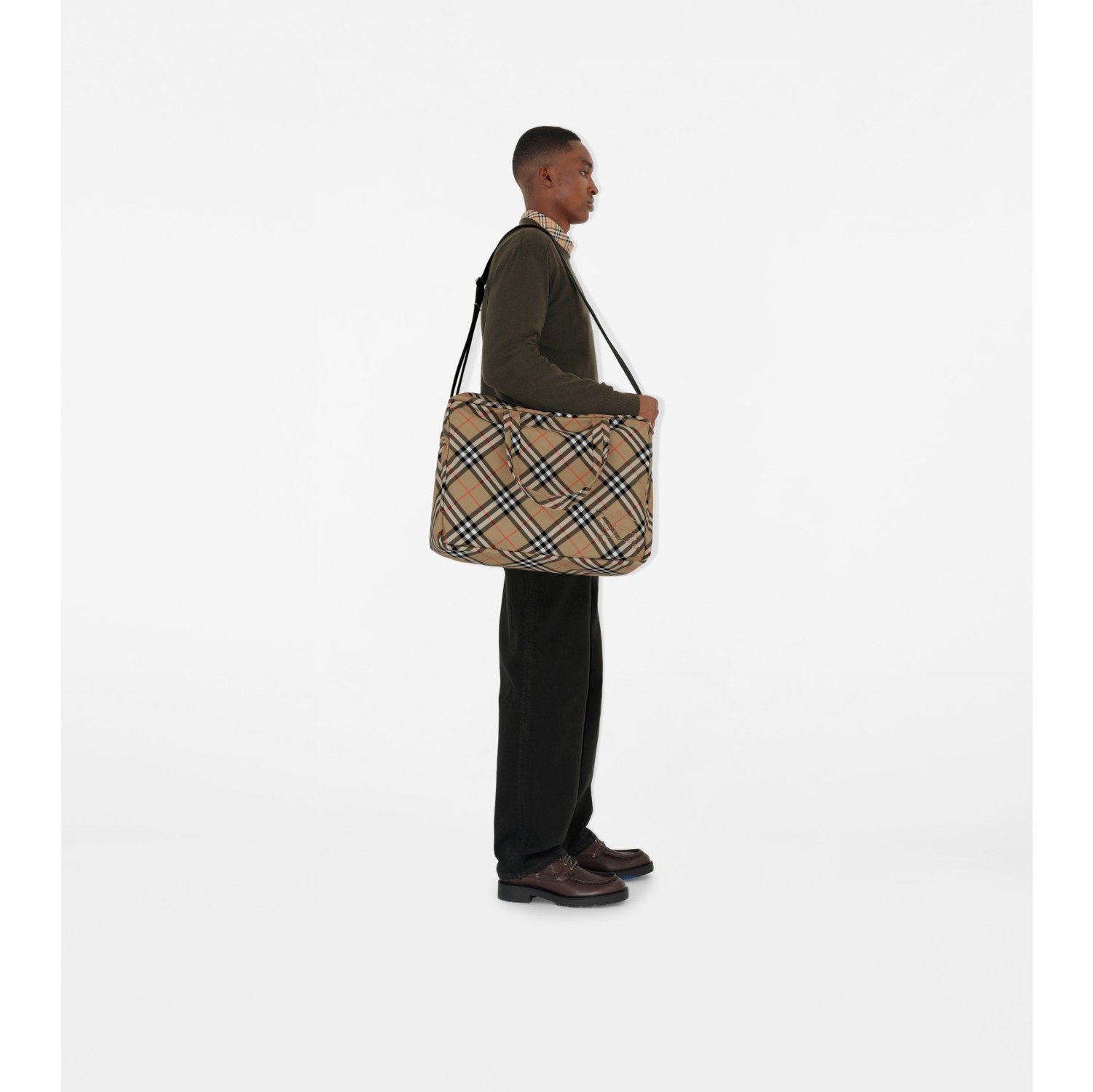 Check Duffle Bag in Sand Men Burberry Official